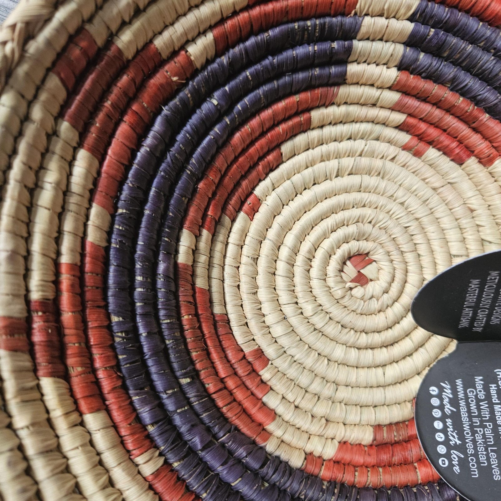 8 Inch Handwoven Wall Basket, Terracotta Rust green & Natural Cream Boho Wall Decor, Woven Basket Wall Art, Earthy Eclectic Home Decor - Image 4