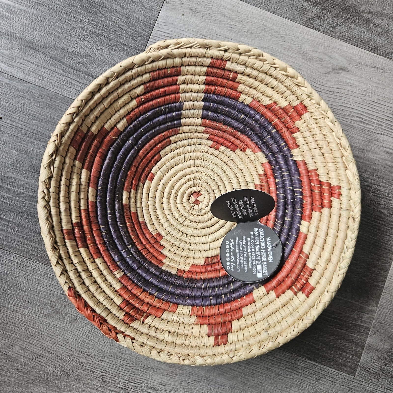 8 Inch Handwoven Wall Basket, Terracotta Rust green & Natural Cream Boho Wall Decor, Woven Basket Wall Art, Earthy Eclectic Home Decor - Image 3