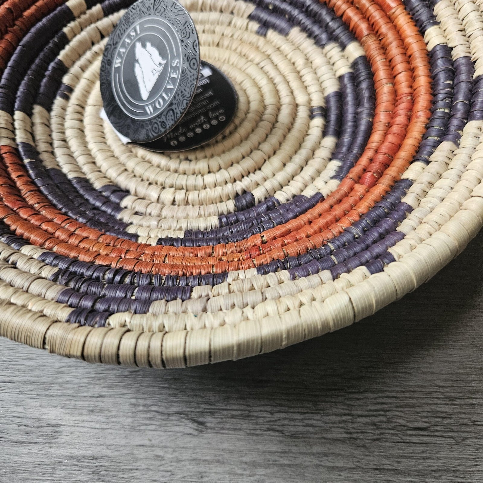 8 Inch Handwoven Wall Basket, Terracotta Rust green & Natural Cream Boho Wall Decor, Woven Basket Wall Art, Earthy Eclectic Home Decor - Image 2