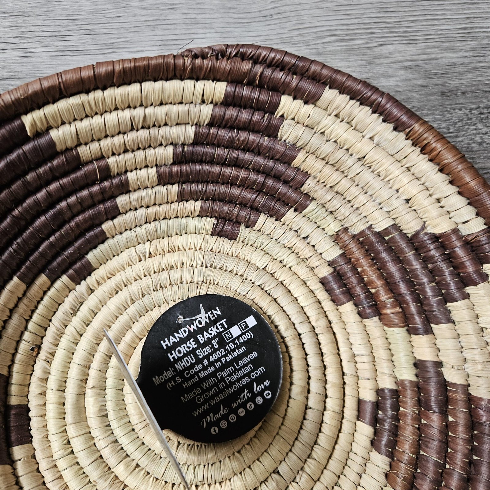 Espresso Diamond 8" Handwoven Wall Basket, Brown Cream Diamond Pattern, Woven Wall Decor, Boho Home Decor, Fair Trade Gift - Image 3