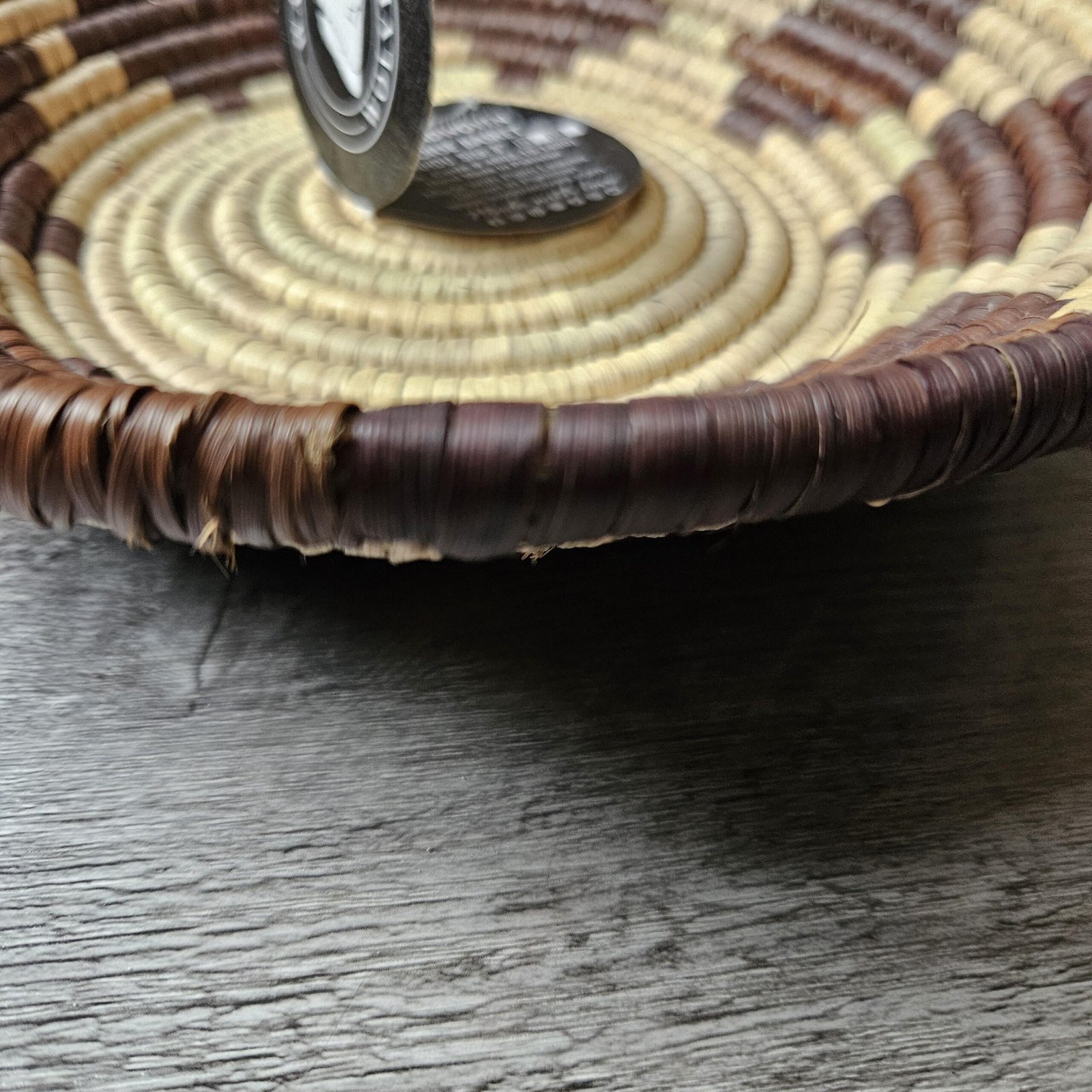 Espresso Diamond 8" Handwoven Wall Basket, Brown Cream Diamond Pattern, Woven Wall Decor, Boho Home Decor, Fair Trade Gift - Image 4