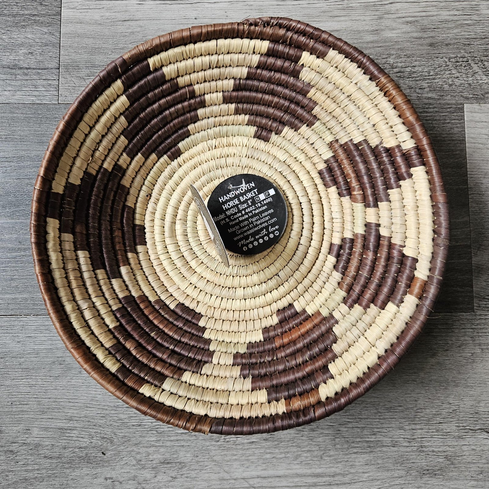 Espresso Diamond 8" Handwoven Wall Basket, Brown Cream Diamond Pattern, Woven Wall Decor, Boho Home Decor, Fair Trade Gift - Image 2