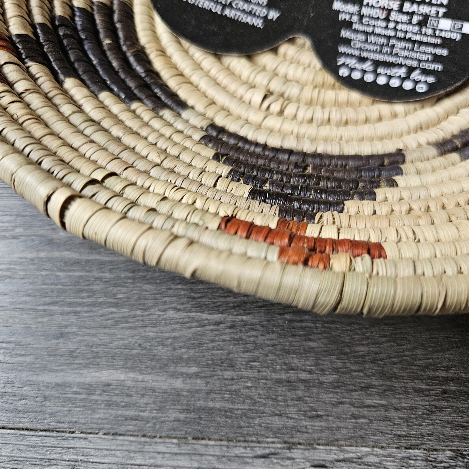 Umber Cross 8" Handwoven Wall Basket, Cream Brown Rust Star Pattern, Woven Wall Decor, Boho Home Decor, Fair Trade Gift - Image 3