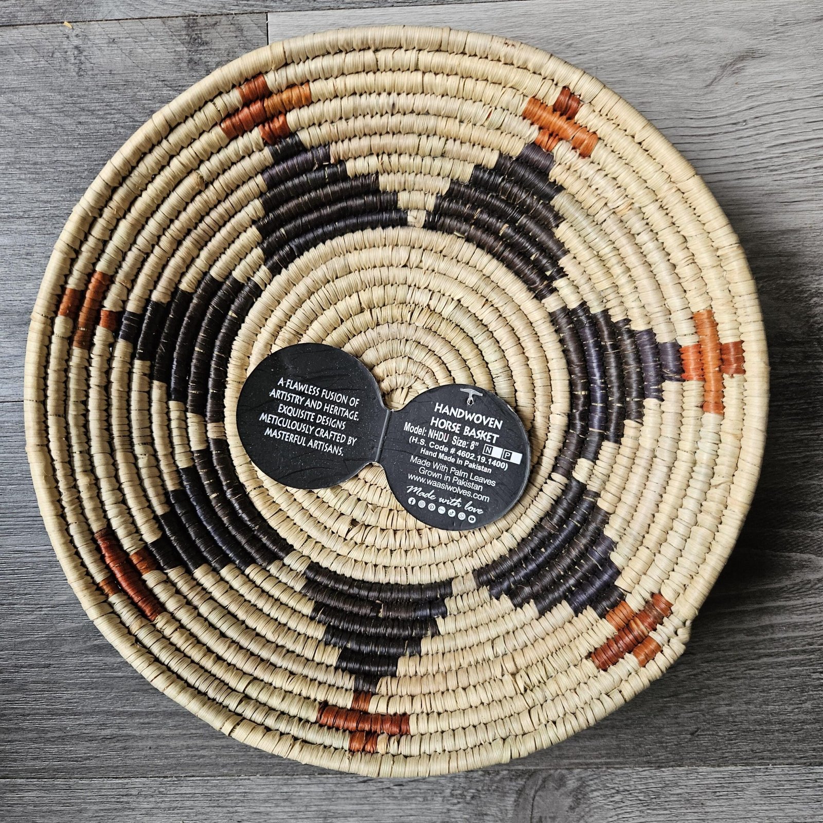 Umber Cross 8" Handwoven Wall Basket, Cream Brown Rust Star Pattern, Woven Wall Decor, Boho Home Decor, Fair Trade Gift - Image 2