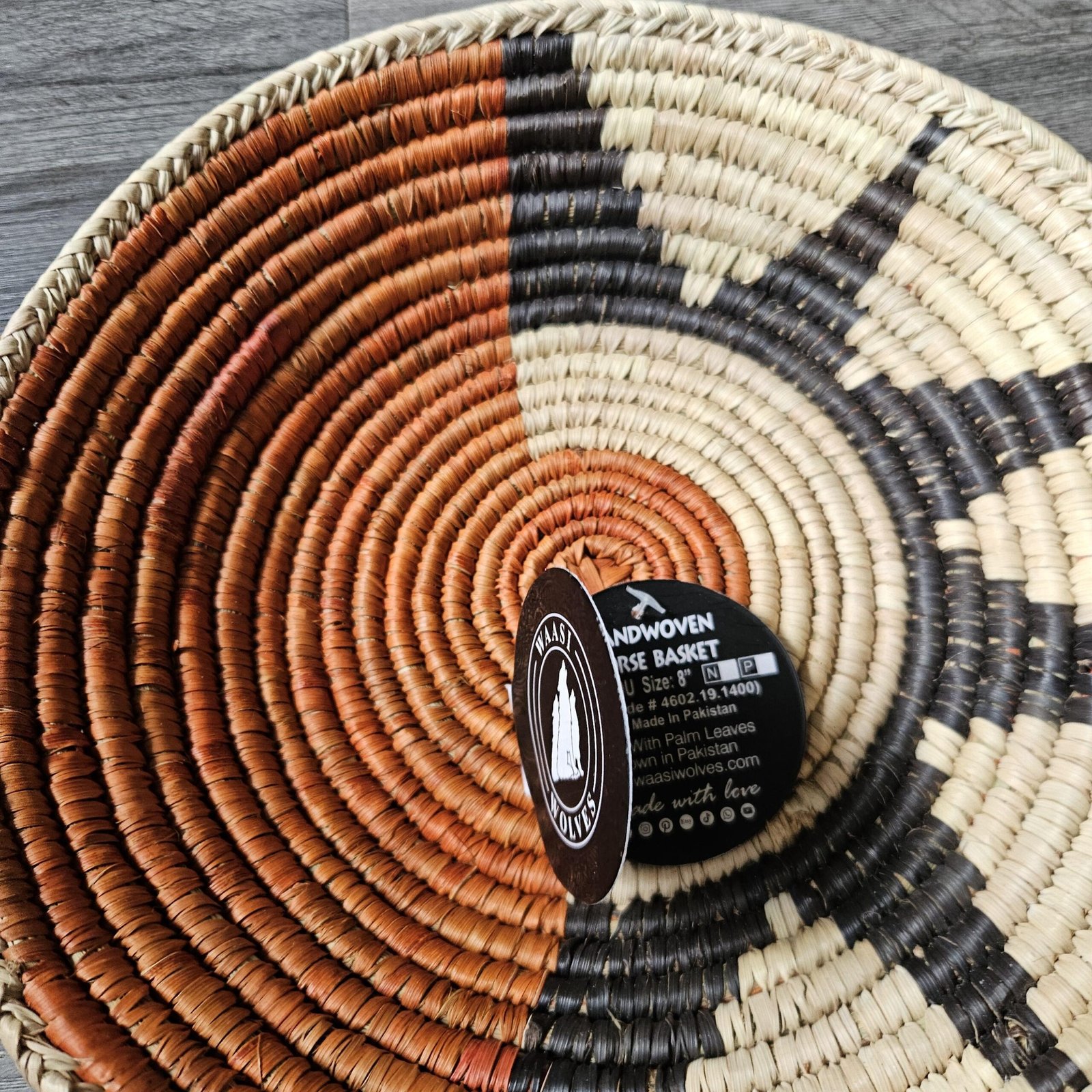 Sunset Zigzag 8" Handwoven Wall Basket, Orange Cream Split Pattern, Woven Wall Decor, Boho Home Decor, Fair Trade Gift - Image 5