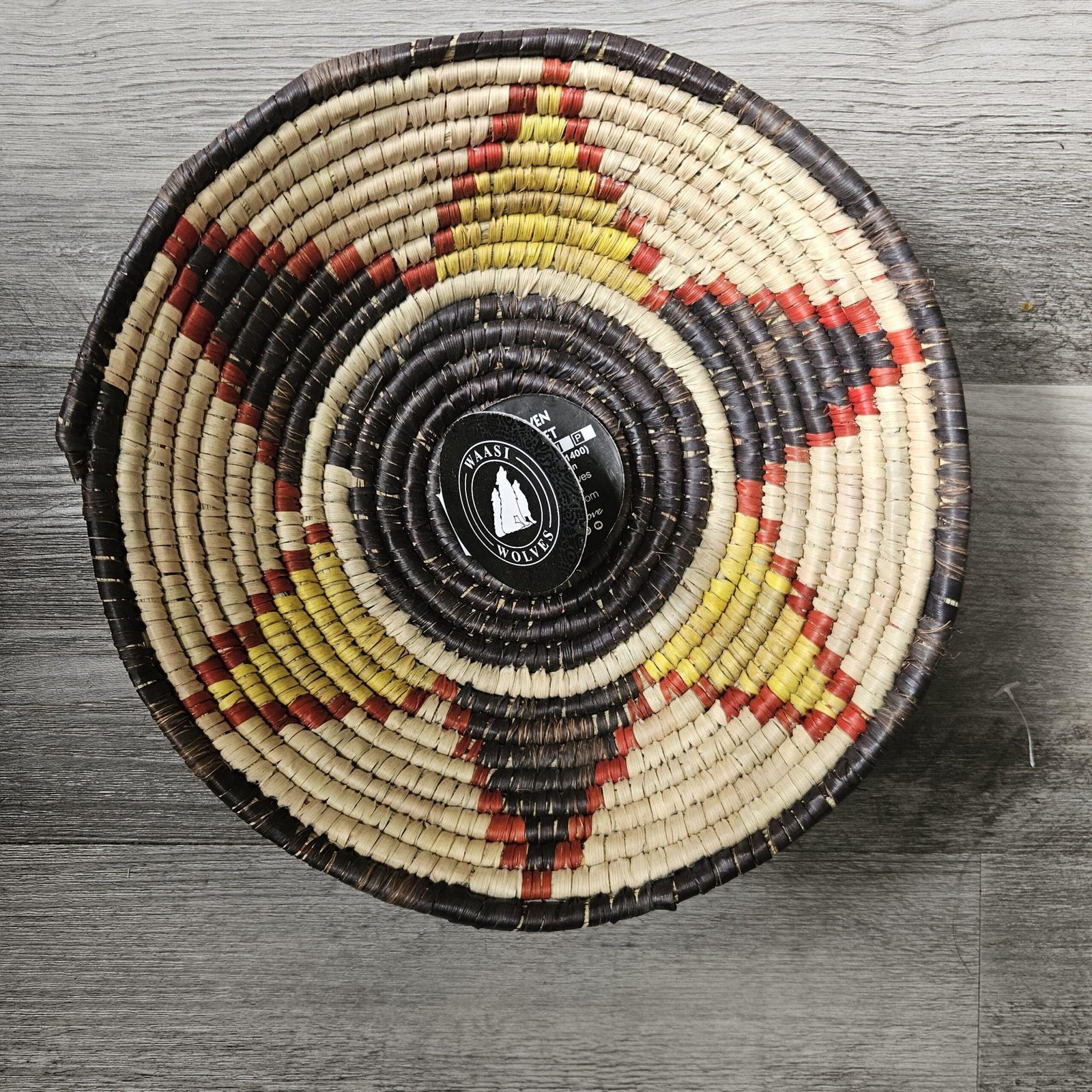 Saffron Diamond 8" Handwoven Wall Basket, Brown Red Yellow Diamond Pattern, Woven Wall Decor, Boho Home Decor, Fair Trade Gift - Image 2