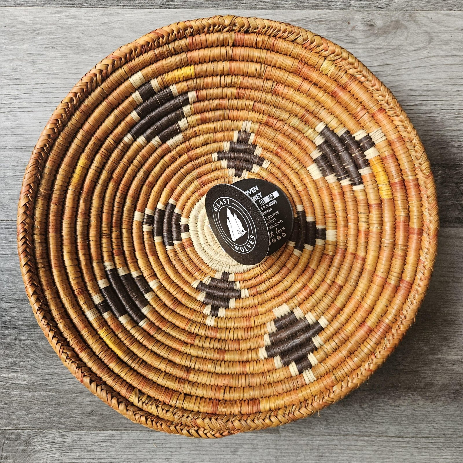 Honey Diamond 8" Handwoven Wall Basket, Gold Brown Diamond Pattern, Woven Wall Decor, Boho Home Decor, Fair Trade Gift - Image 2