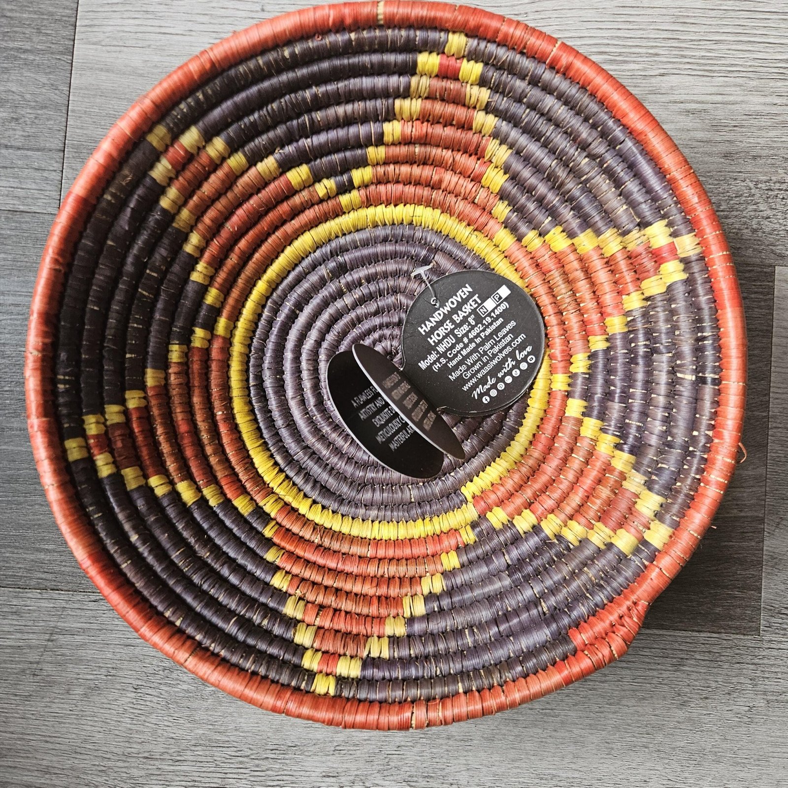 Plum Sunburst 8" Handwoven Wall Basket, Purple Orange Yellow Star Pattern, Woven Wall Decor, Boho Home Decor, Fair Trade Gift - Image 2