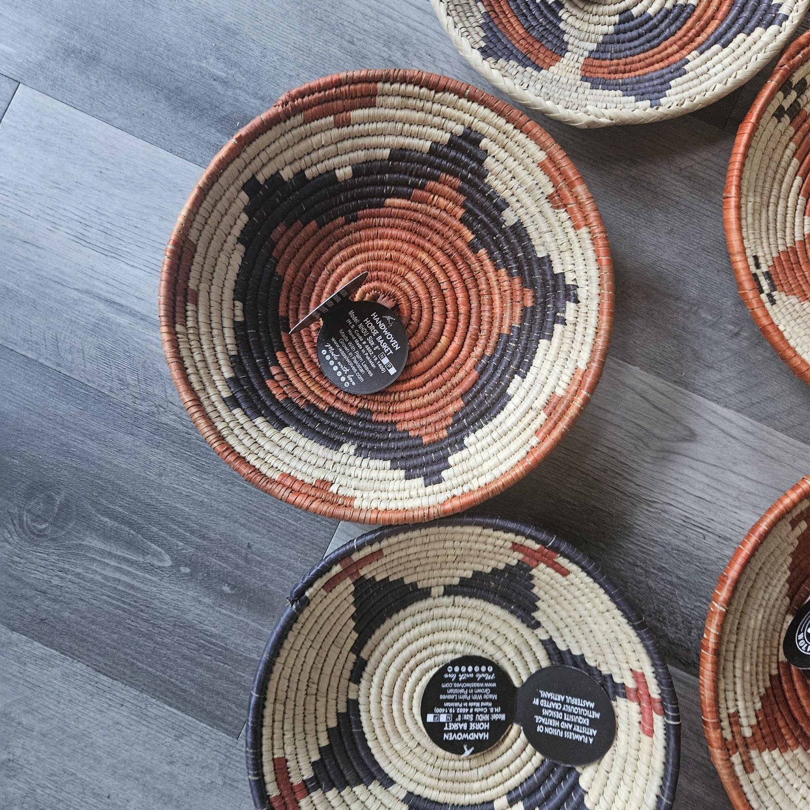 Desert Mosaic Wall Basket Set of 5| Handwoven Boho Southwestern Decor, rust black, brown & Natural 10 inches - Image 2