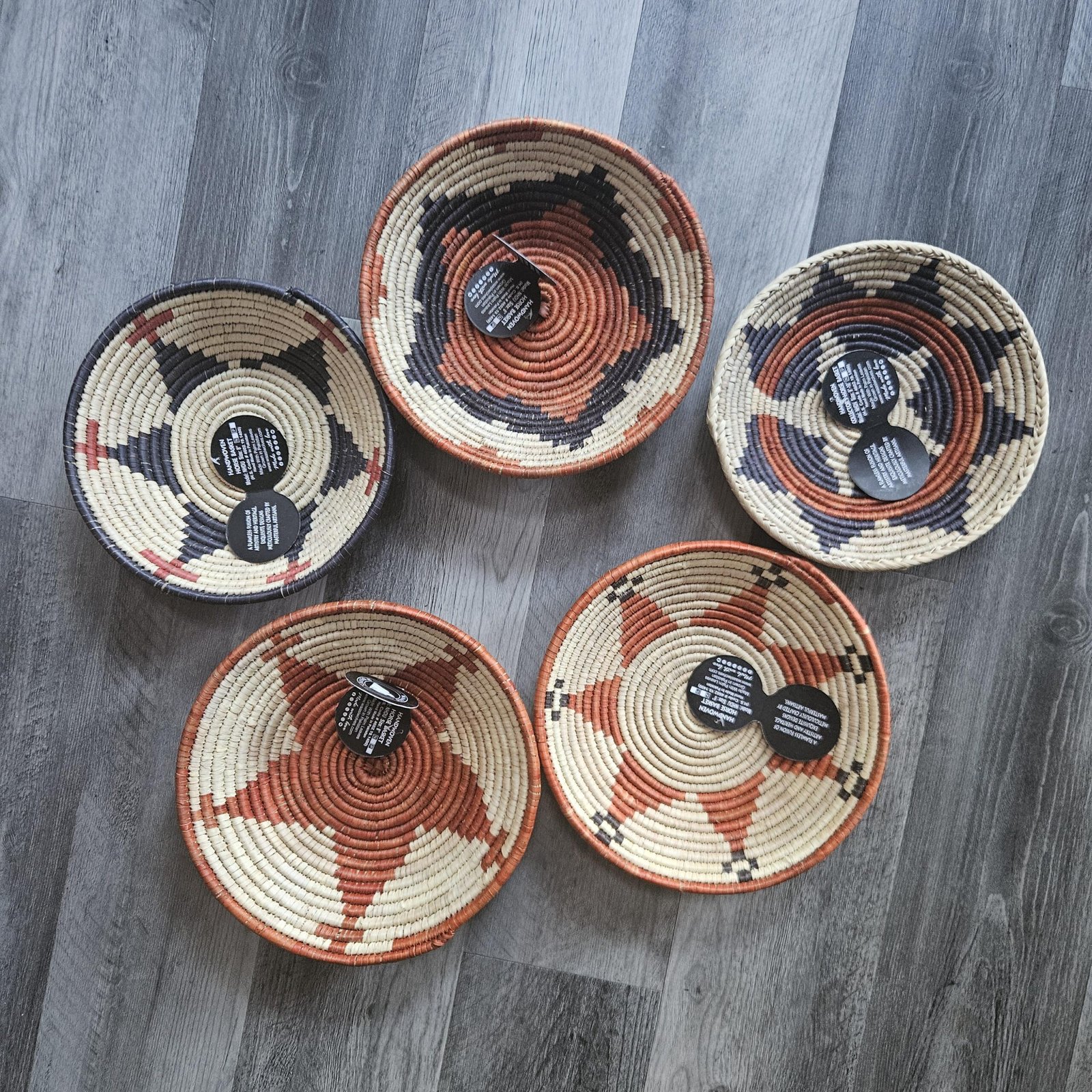 Desert Mosaic Wall Basket Set of 5| Handwoven Boho Southwestern Decor, rust black, brown & Natural 10 inches - Image 4