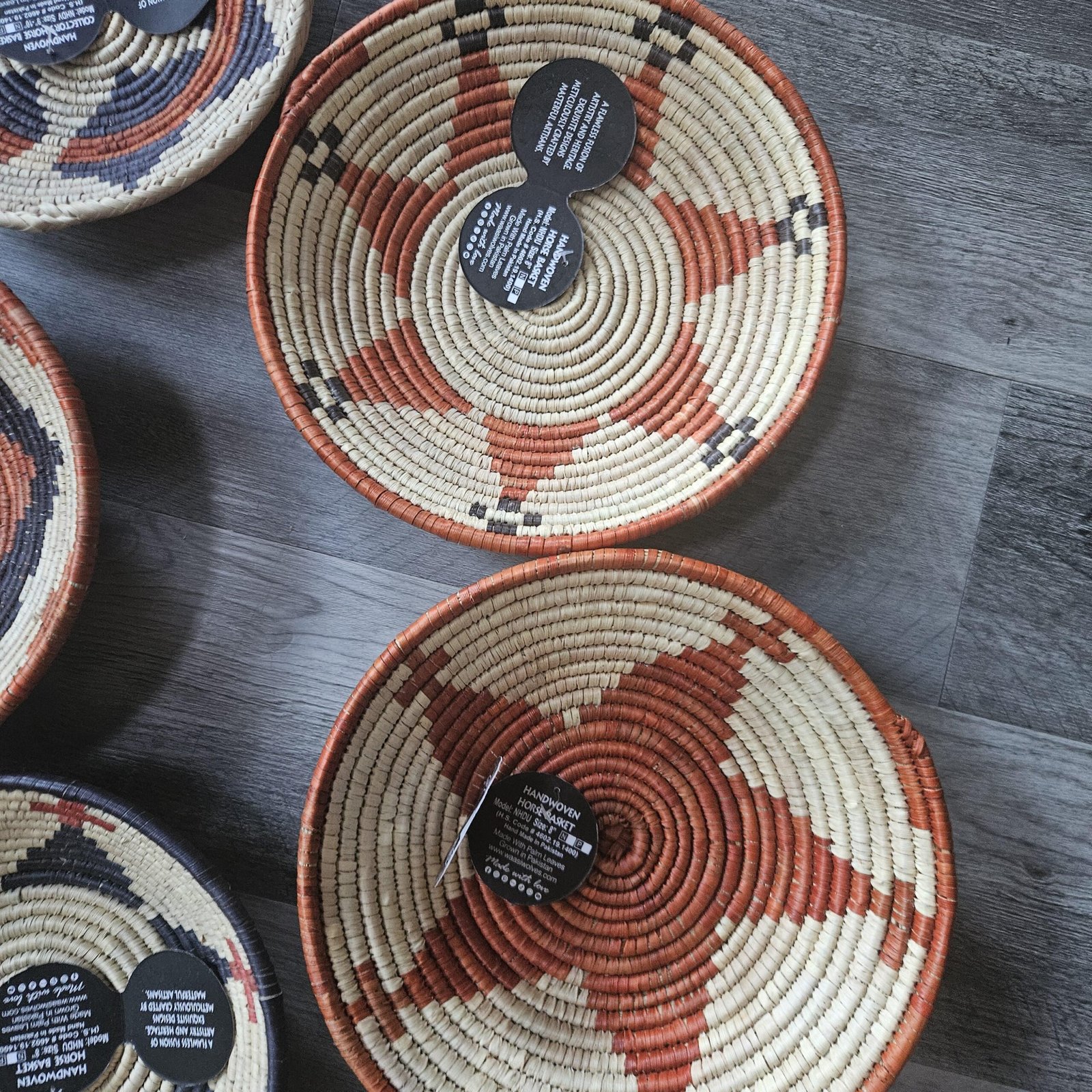 Desert Mosaic Wall Basket Set of 5| Handwoven Boho Southwestern Decor, rust black, brown & Natural 10 inches - Image 5