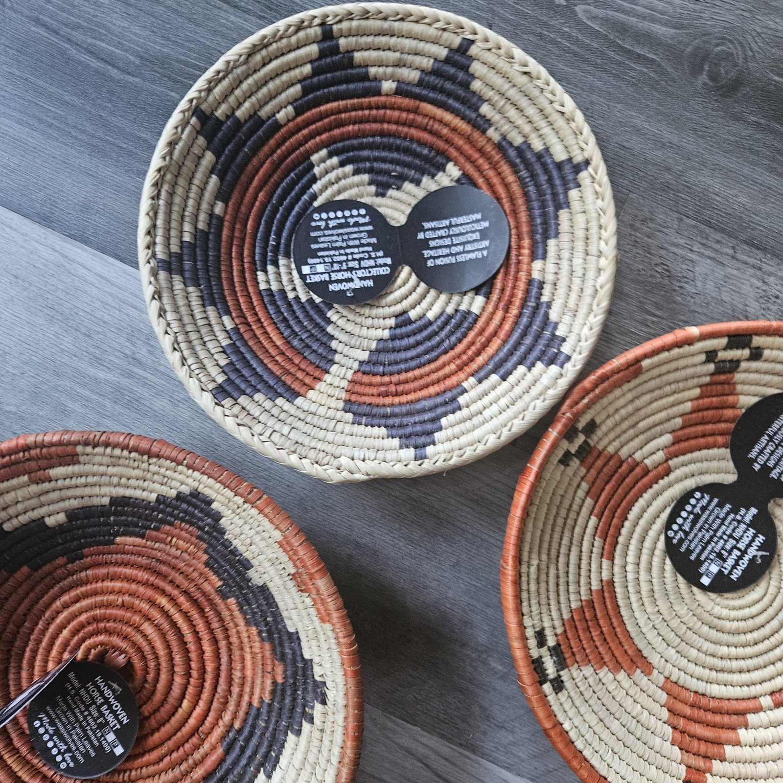 Desert Mosaic Wall Basket Set of 5| Handwoven Boho Southwestern Decor, rust black, brown & Natural 10 inches - Image 6