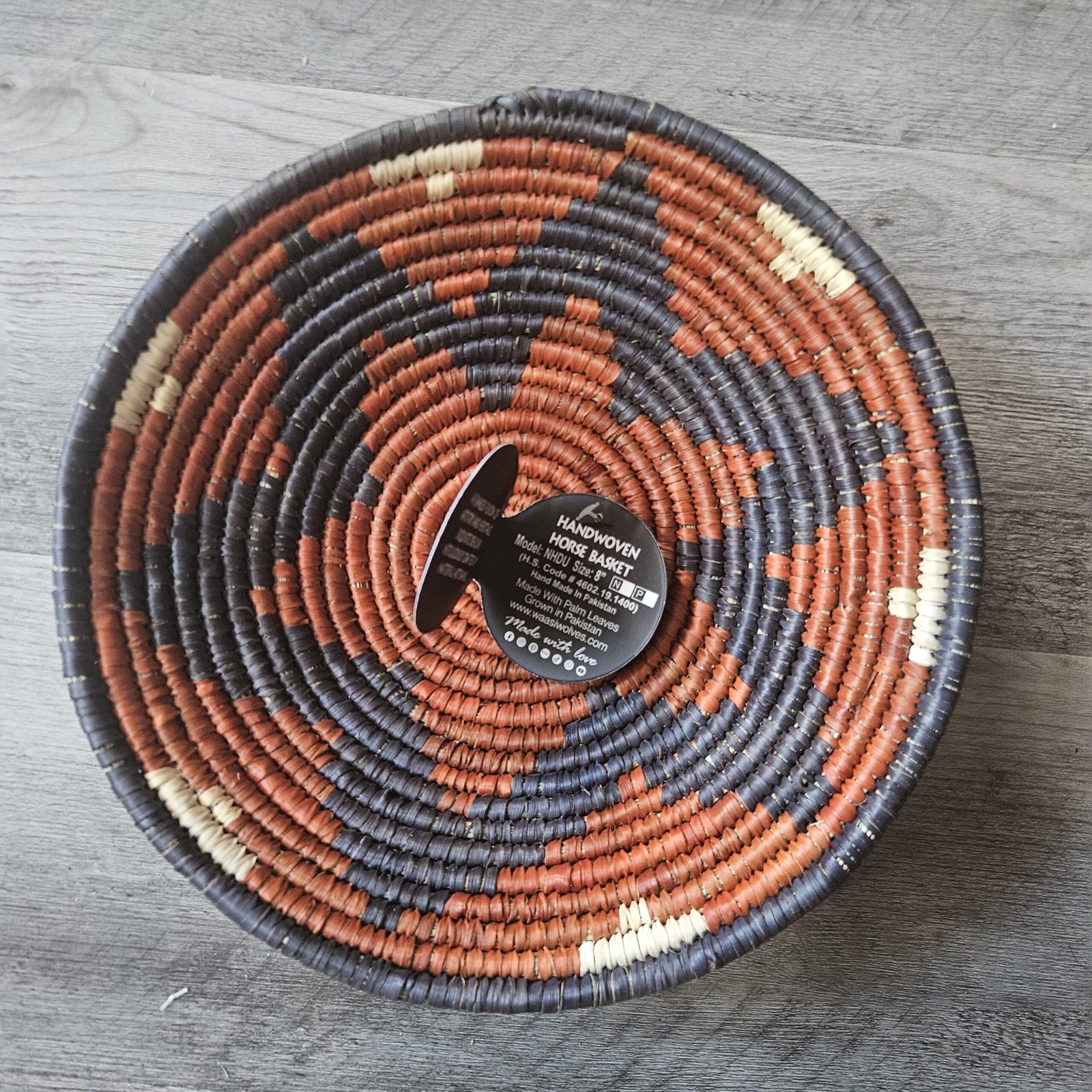 Terracotta Ember 8" Handwoven Wall Basket, Brown Cream Rust Pattern, Woven Wall Decor, Boho Home Decor, Fair Trade Gift - Image 3