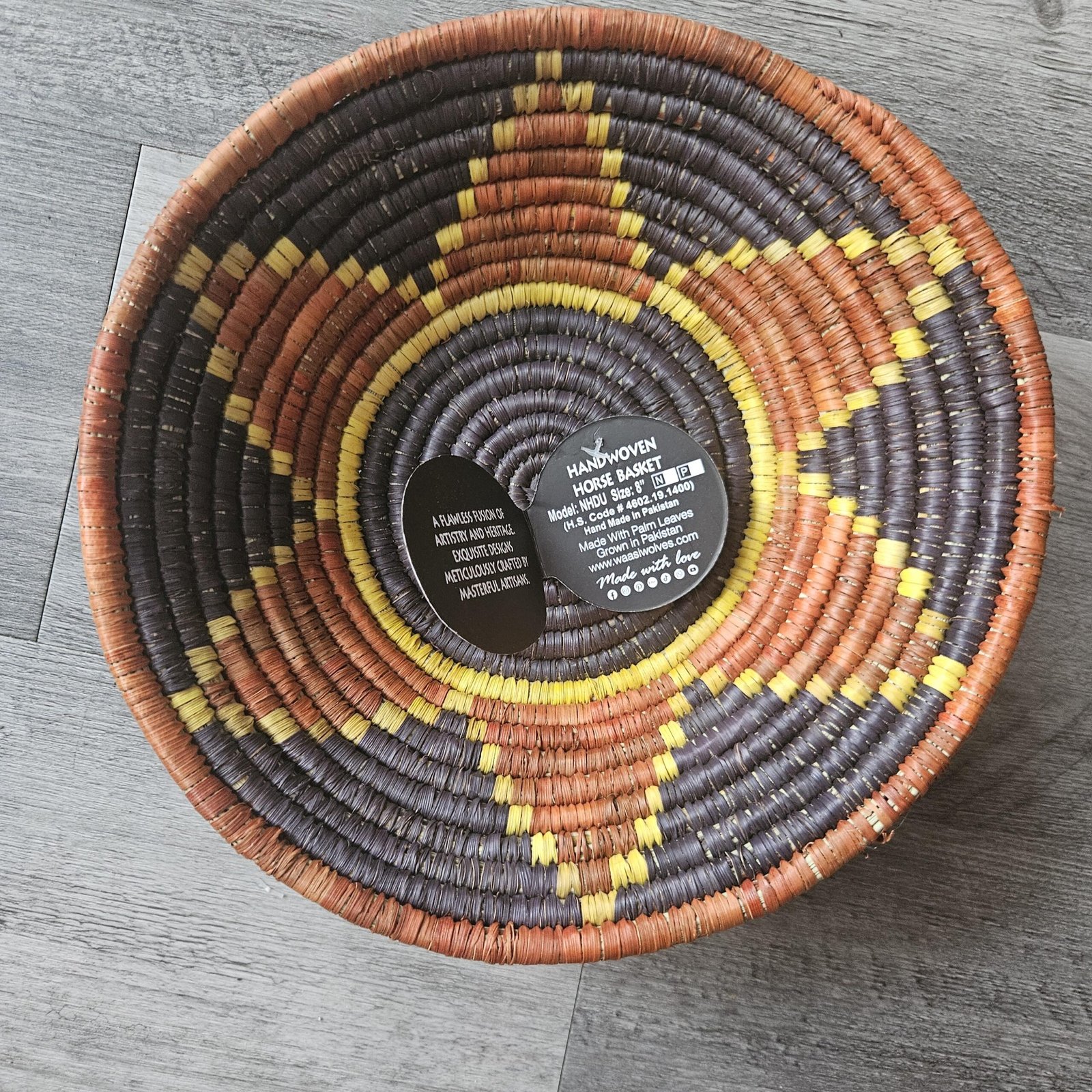 8 Inch Woven Wall Basket, Boho Wall Decor, Handwoven Basket Wall Art, Rust Black & Yellow Eclectic Indian Home Decor - Image 2