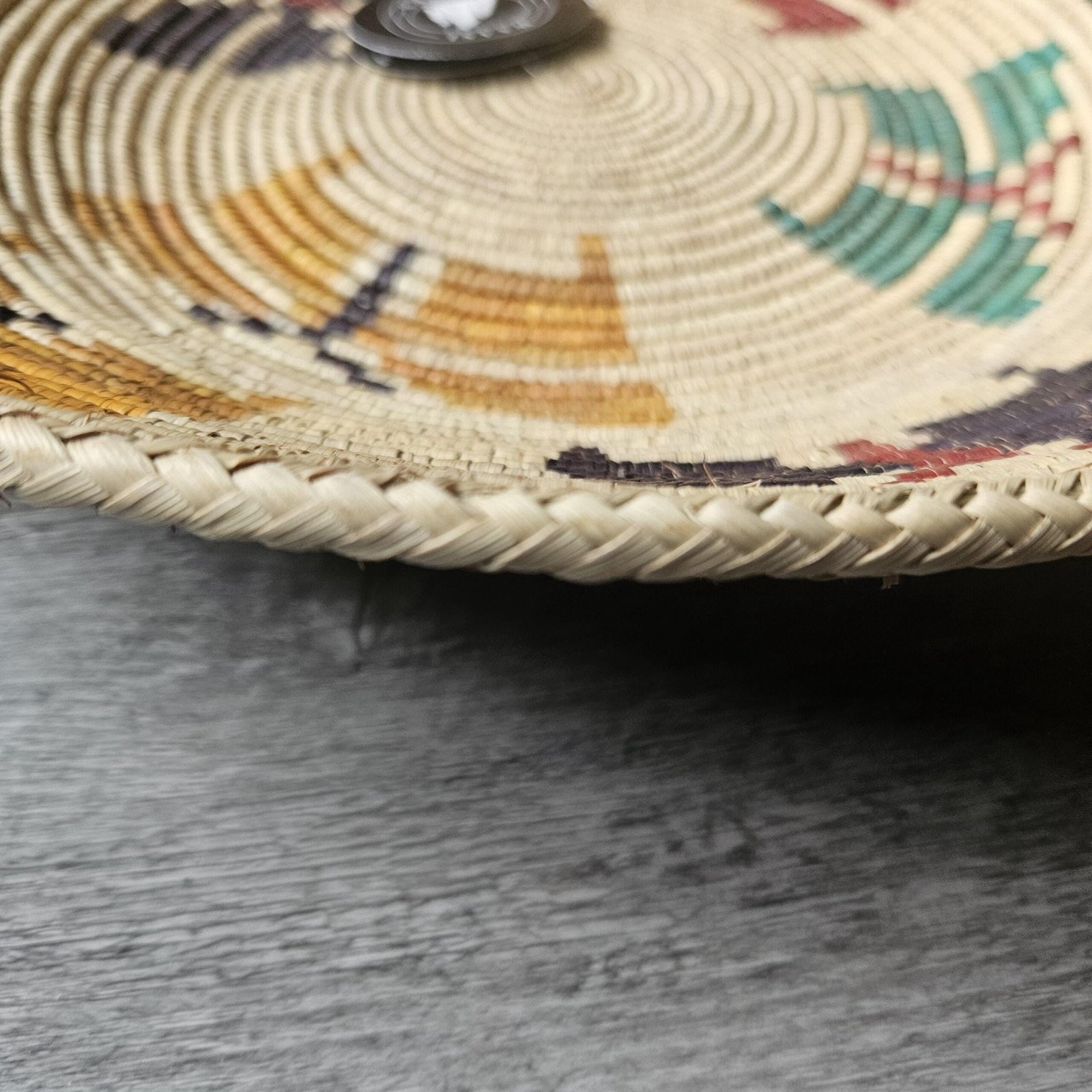 14 Inch Handwoven Wall Basket, Rust Mustard & Green Boho Woven Wall Decor - Image 3