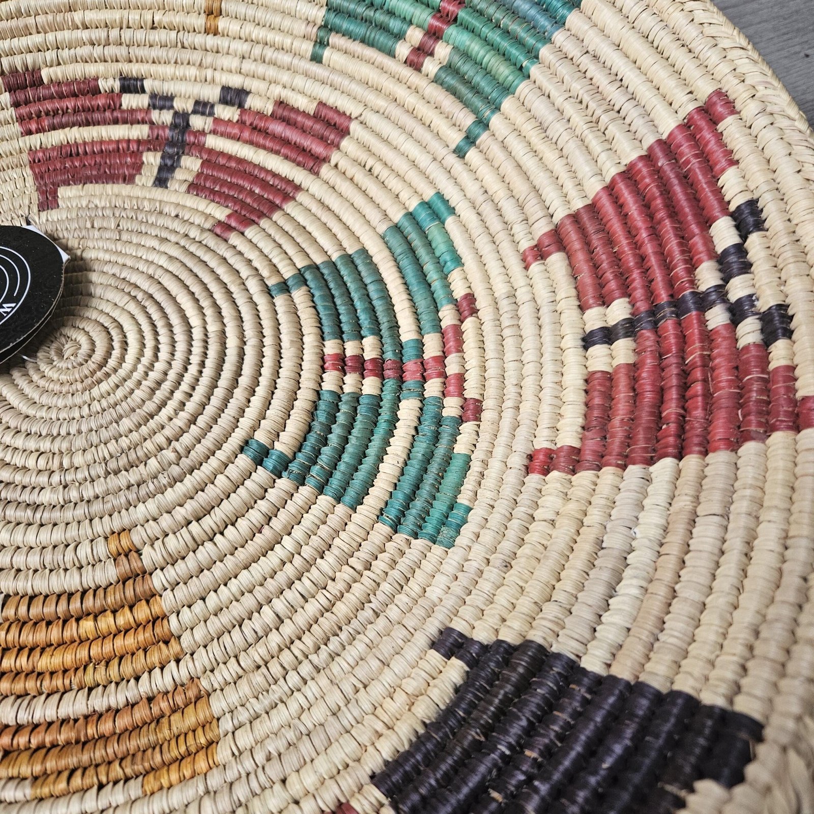 14 Inch Handwoven Wall Basket, Rust Mustard & Green Boho Woven Wall Decor - Image 4