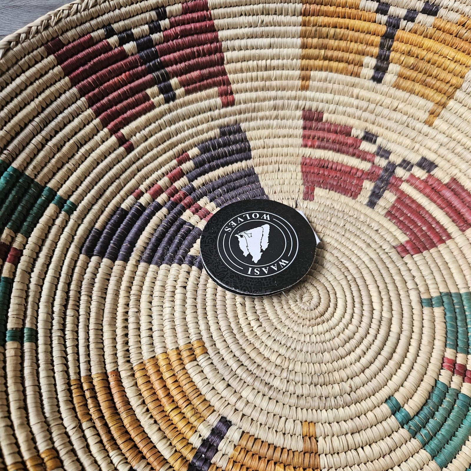 14 Inch Handwoven Wall Basket, Rust Mustard & Green Boho Woven Wall Decor - Image 5