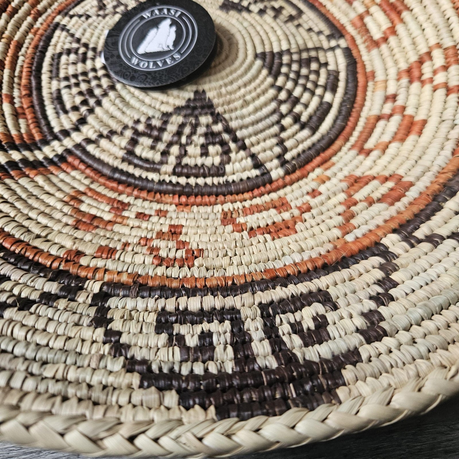 14" Handwoven Wall Basket, Terracotta Maze Rust & Brown Concentric Pattern | Boho Wall Decor, Fair Trade Gift - Image 3