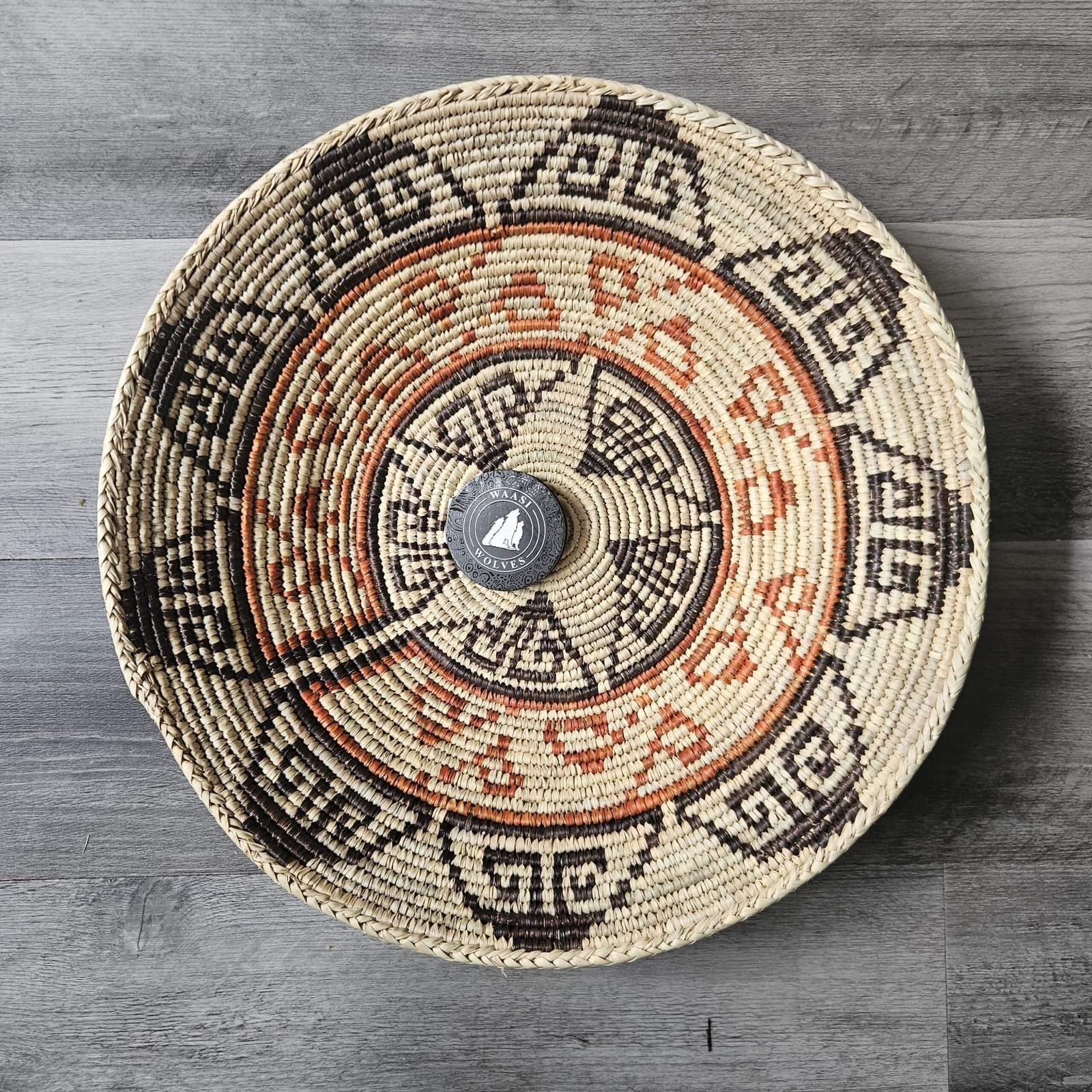 14" Handwoven Wall Basket, Terracotta Maze Rust & Brown Concentric Pattern | Boho Wall Decor, Fair Trade Gift - Image 2