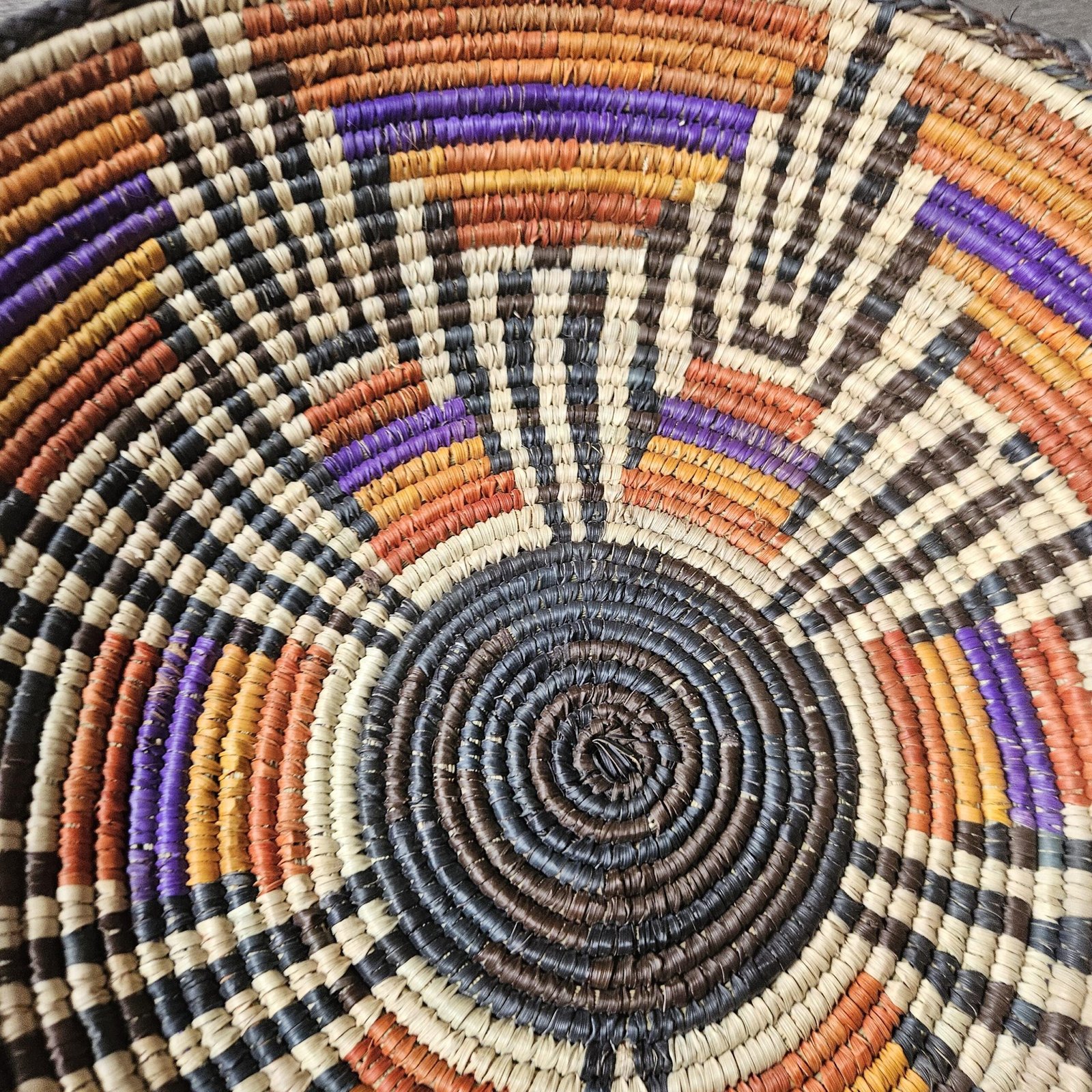 14" Handwoven Wall Basket, Violet Spectrum Purple & Rust Geometric Pattern | Boho Wall Decor, Fair Trade Gift - Image 2