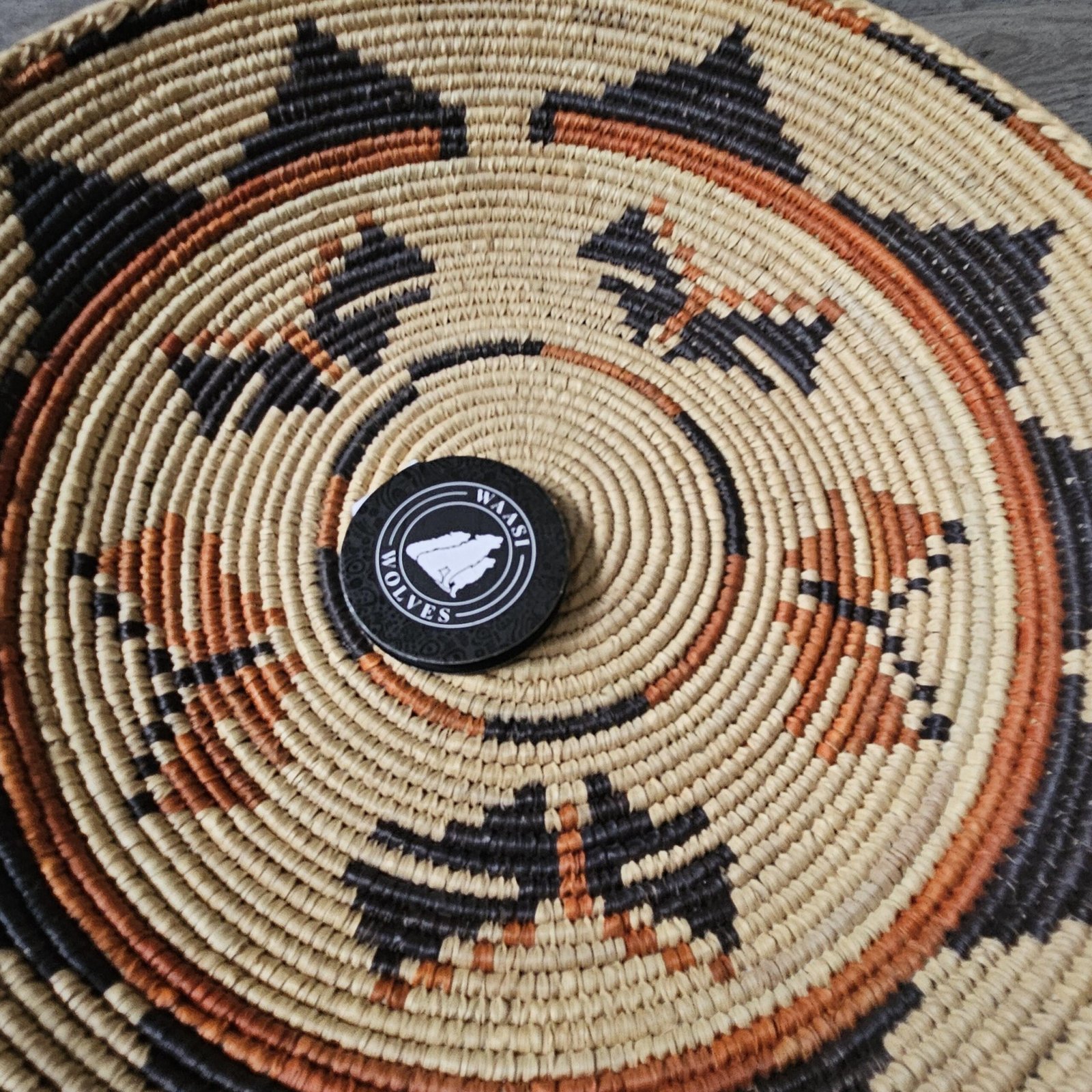 14" Handwoven Wall Basket, Natural Star Points Black & Rust Accent Pattern | Boho Wall Decor, Fair Trade Gift - Image 3