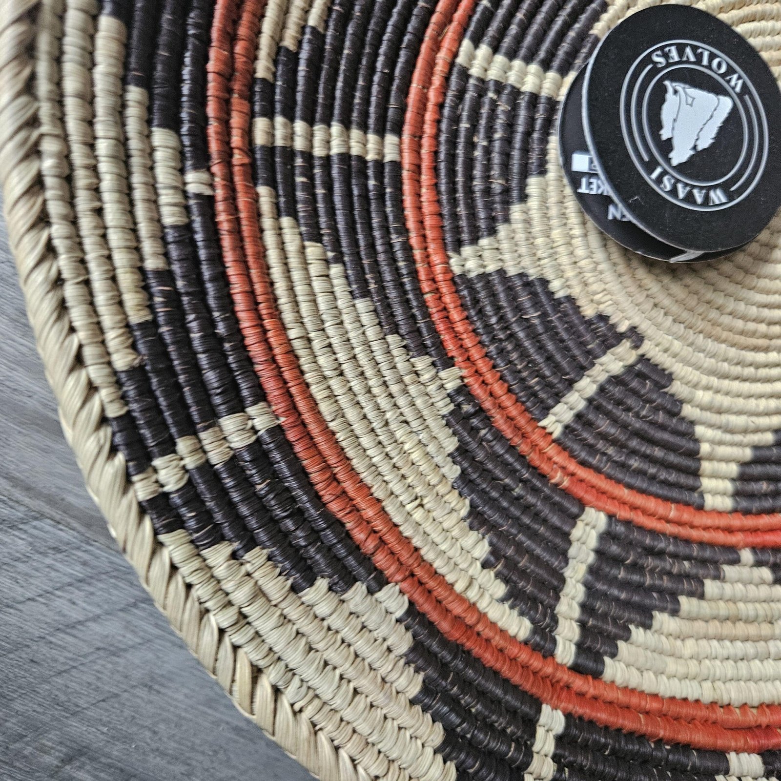 14" Handwoven Wall Basket, Onyx Star Ring Black & Rust Geometric Pattern | Boho Wall Decor, Fair Trade Gift - Image 4