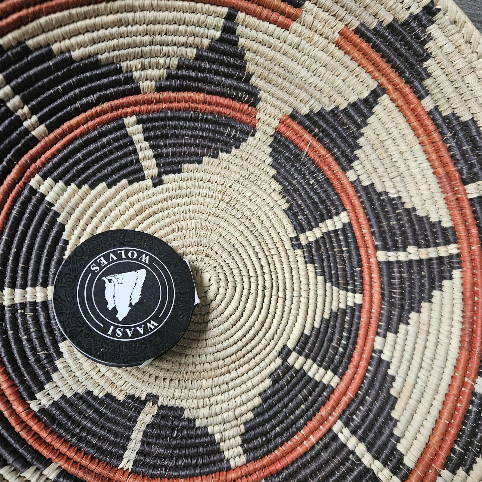 14" Handwoven Wall Basket, Onyx Star Ring Black & Rust Geometric Pattern | Boho Wall Decor, Fair Trade Gift - Image 5