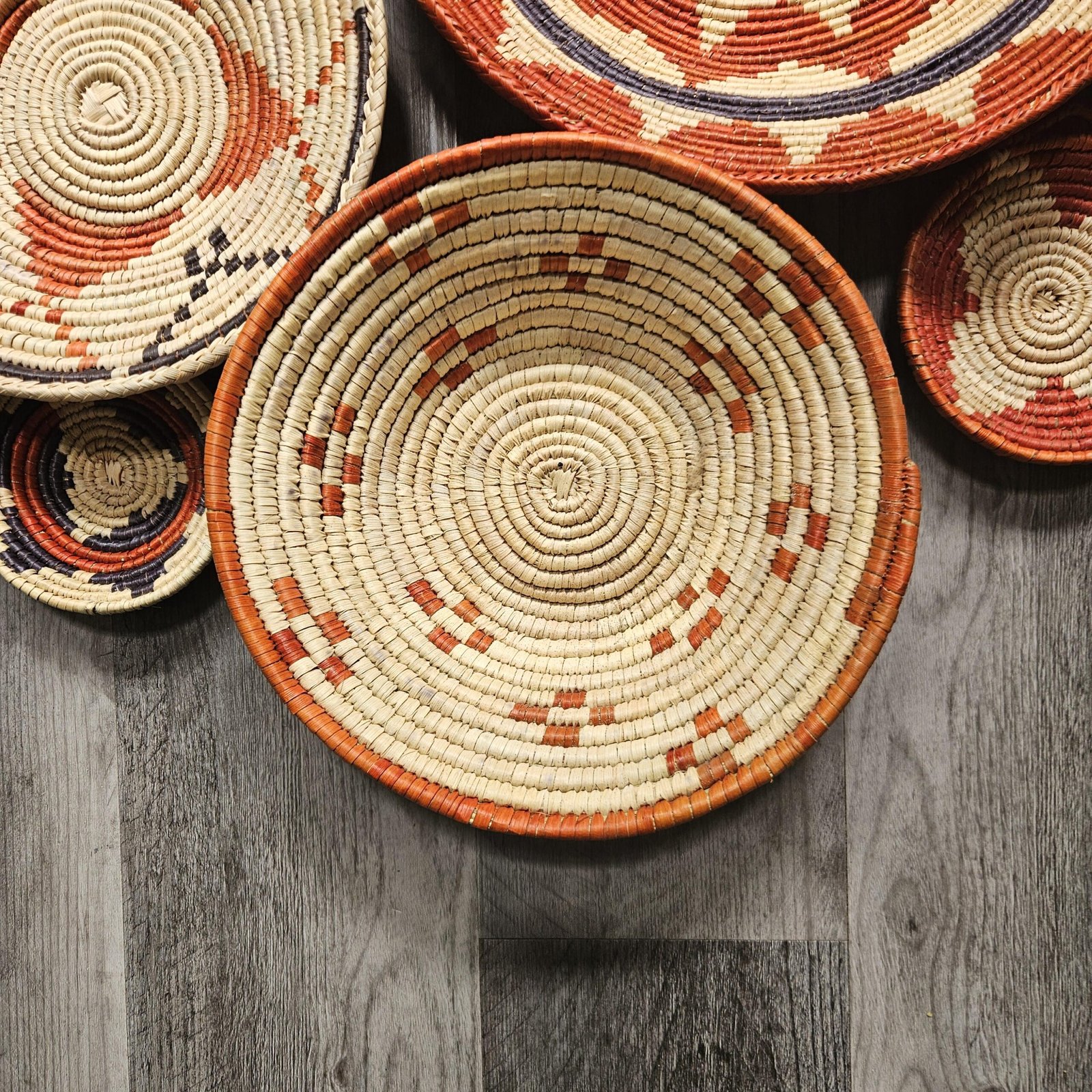 Boho Wall Basket Set of 6, Handwoven Gallery Wall Baskets, Rust & Natural Mixed Sizes | Fair Trade Home Decor - Image 4