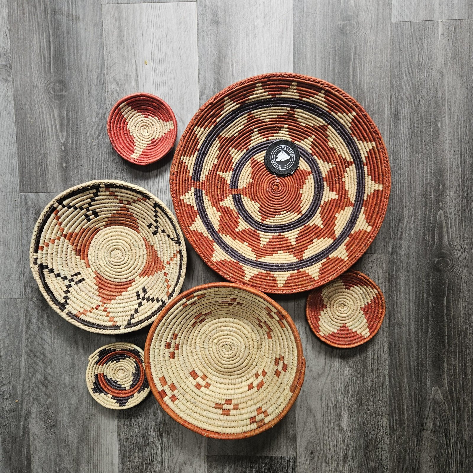 Boho Wall Basket Set of 6, Handwoven Gallery Wall Baskets, Rust & Natural Mixed Sizes | Fair Trade Home Decor - Image 3