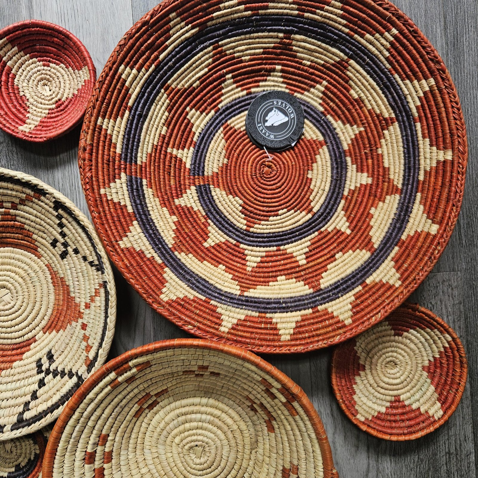 Boho Wall Basket Set of 6, Handwoven Gallery Wall Baskets, Rust & Natural Mixed Sizes | Fair Trade Home Decor - Image 7