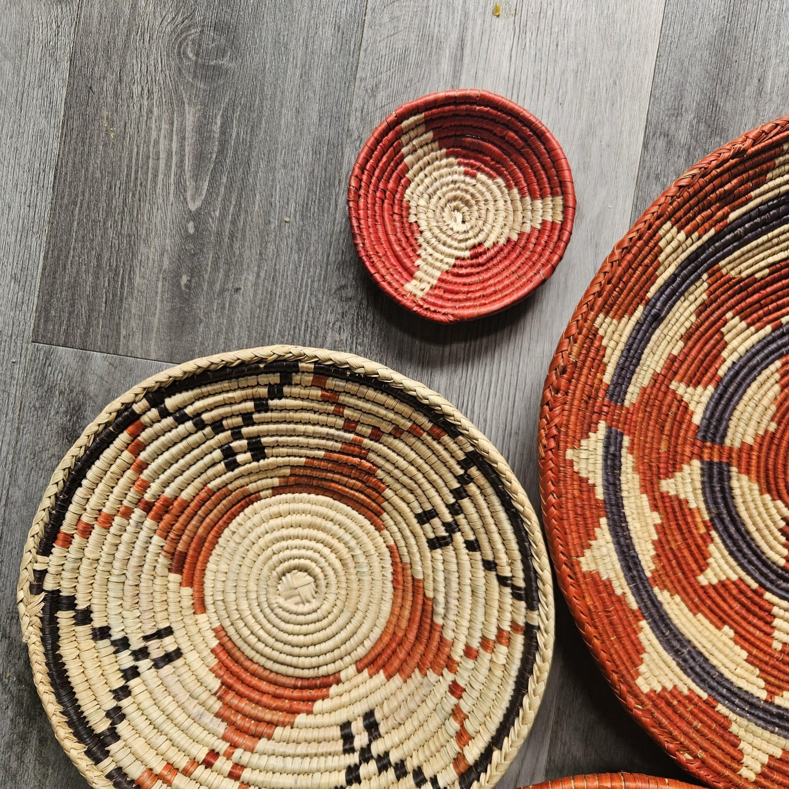 Boho Wall Basket Set of 6, Handwoven Gallery Wall Baskets, Rust & Natural Mixed Sizes | Fair Trade Home Decor - Image 5
