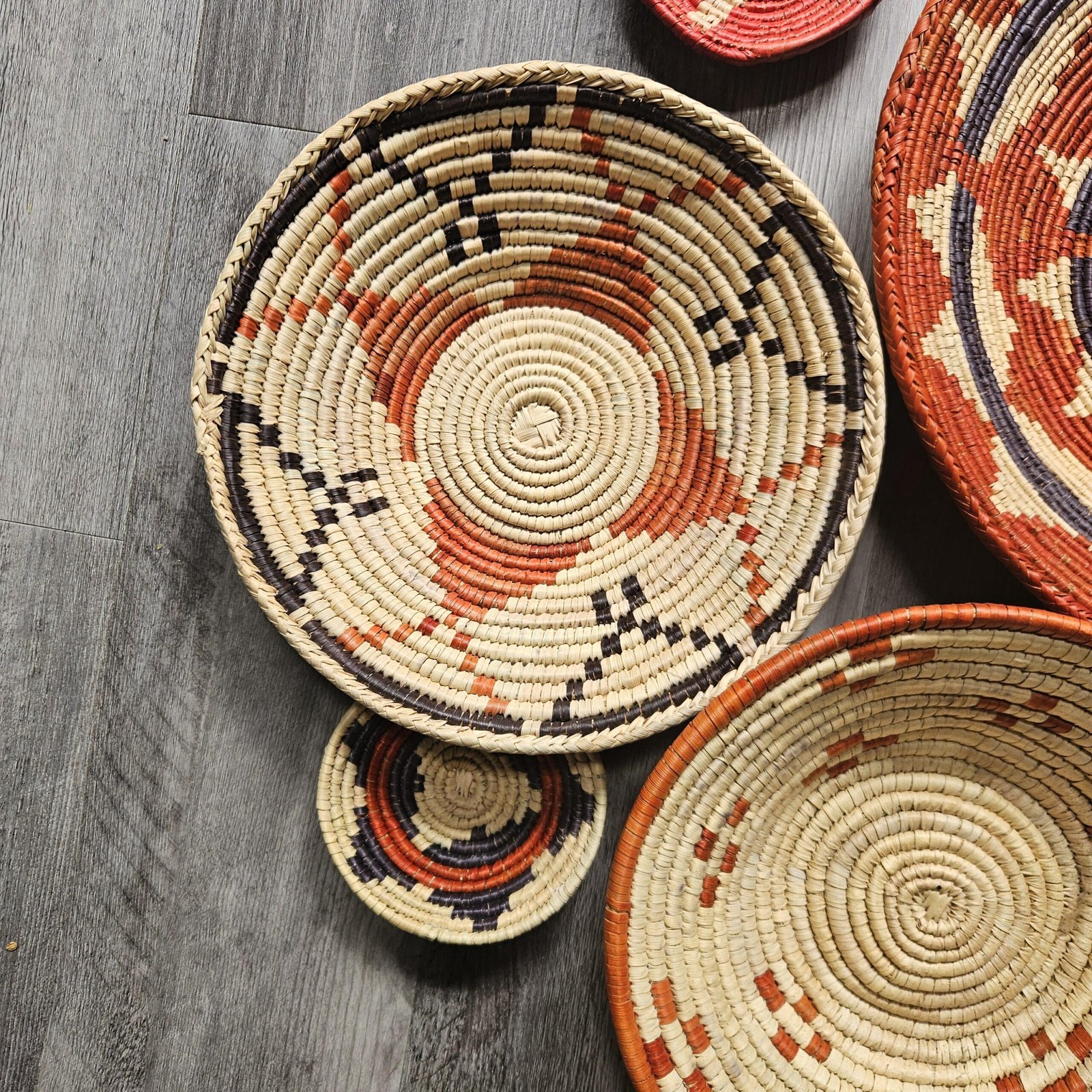 Boho Wall Basket Set of 6, Handwoven Gallery Wall Baskets, Rust & Natural Mixed Sizes | Fair Trade Home Decor - Image 6