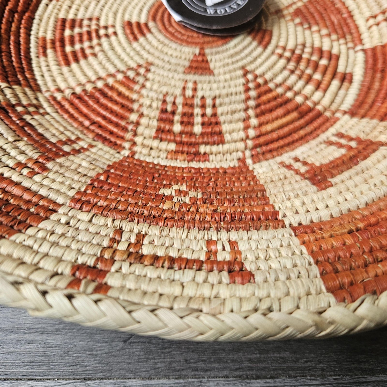 14" Handwoven Wall Basket, Terracotta Pinwheel Rust & Natural Geometric Pattern | Boho Wall Decor, Fair Trade Gift - Image 3