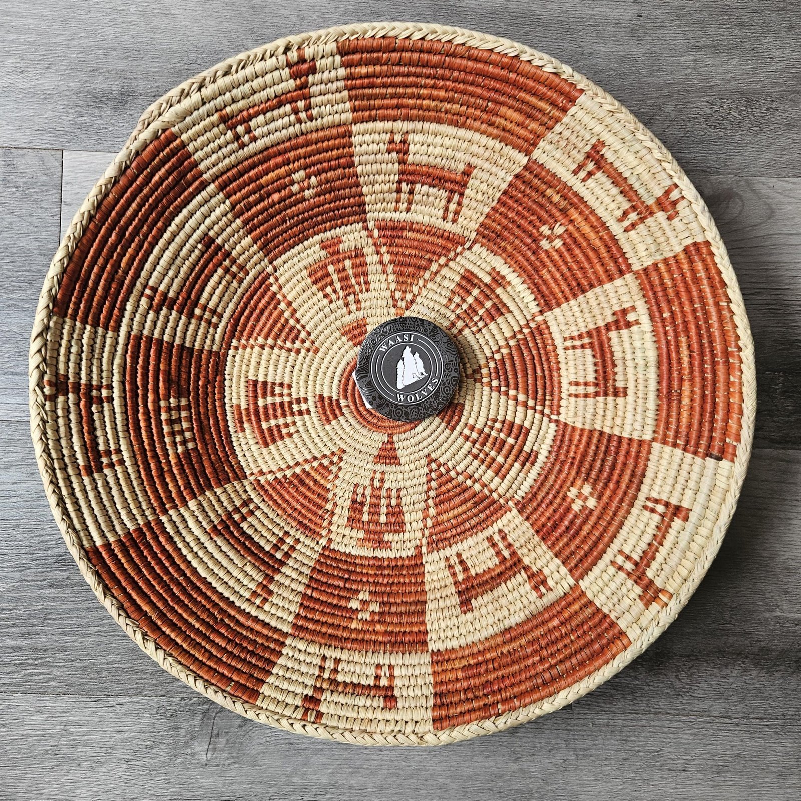 14" Handwoven Wall Basket, Terracotta Pinwheel Rust & Natural Geometric Pattern | Boho Wall Decor, Fair Trade Gift - Image 5