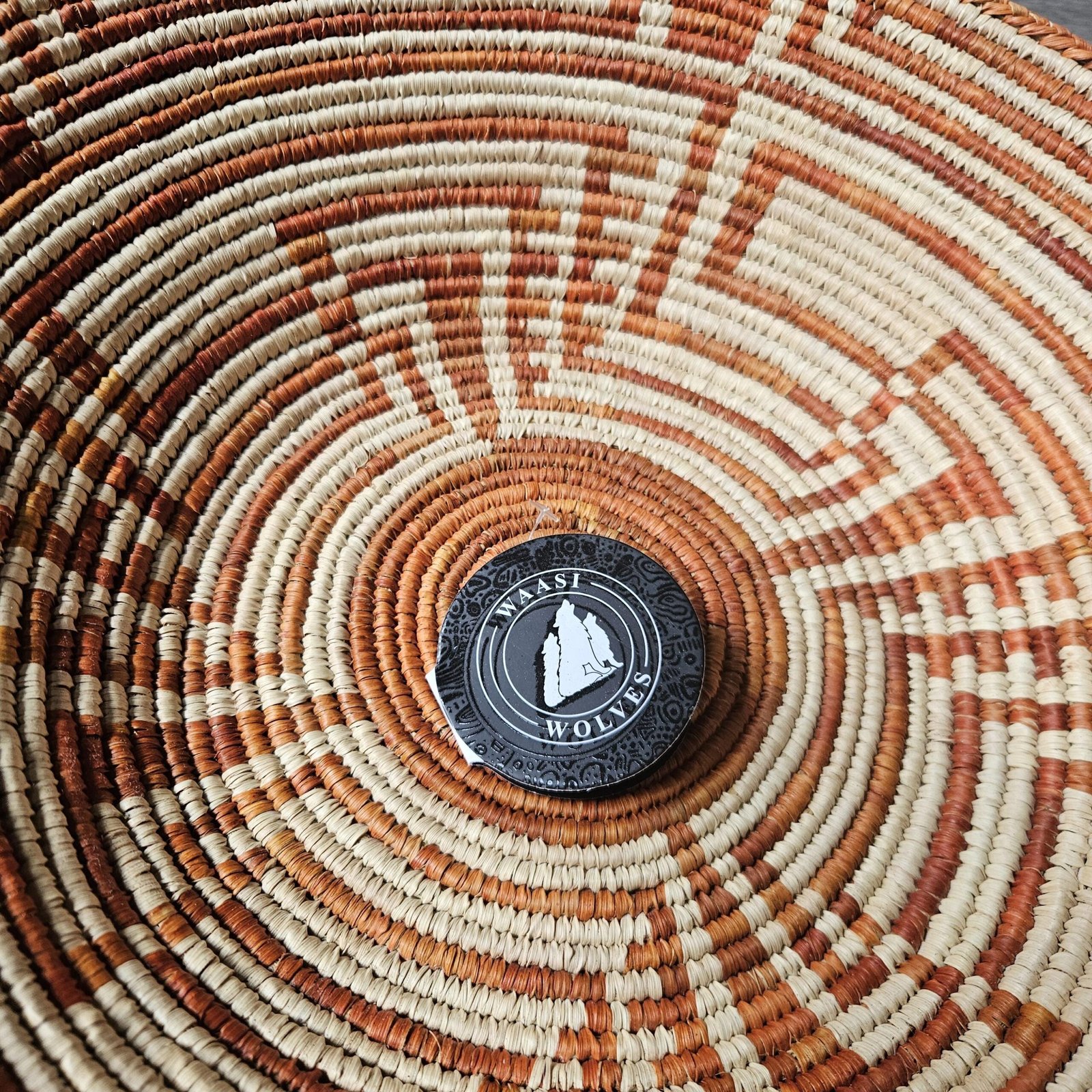 14" Handwoven Wall Basket, Rust Labyrinth Terracotta & Natural Geometric Pattern | Boho Wall Decor, Fair Trade Gift - Image 4