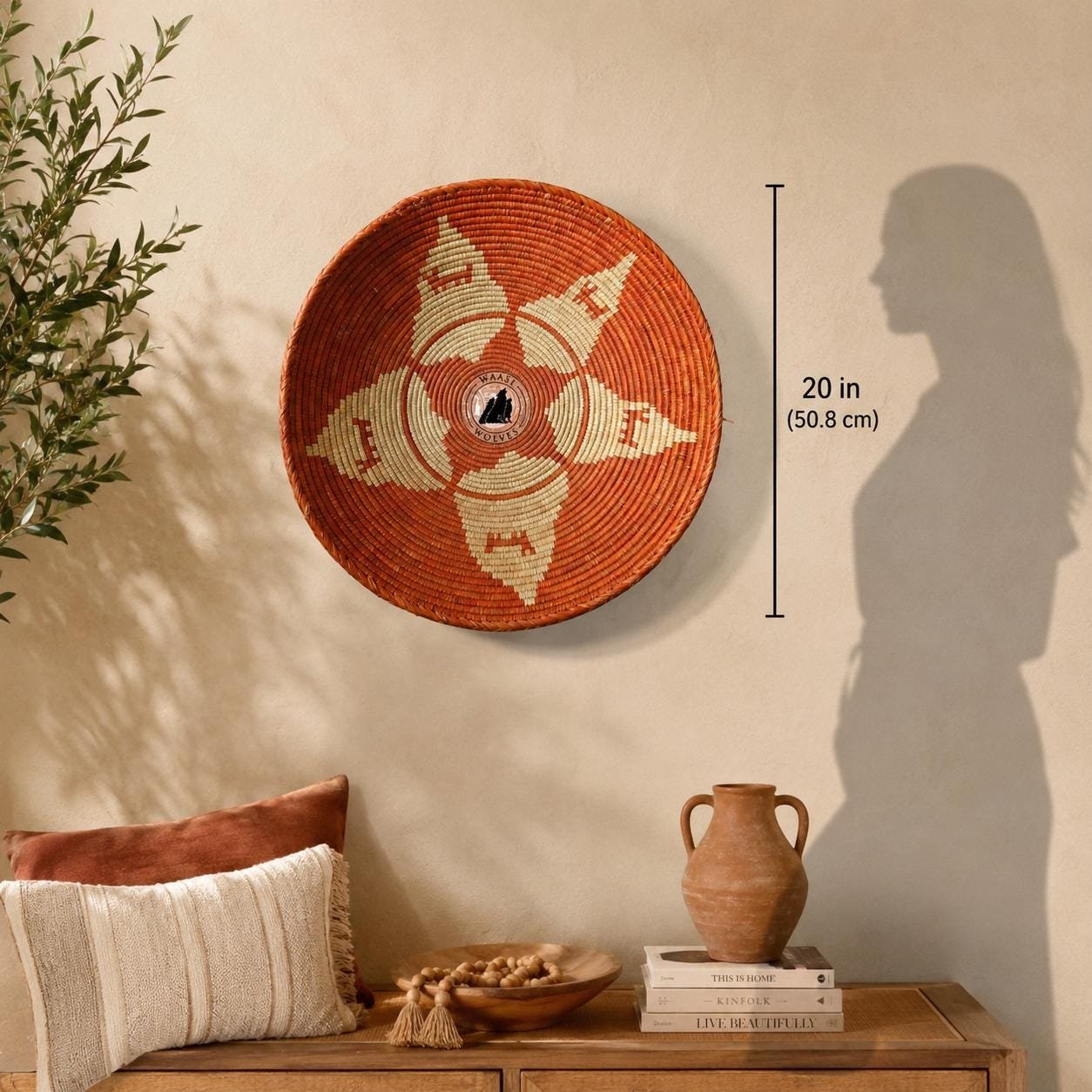 20 Inch Wall Basket, Terracotta Star Woven Wall Decor, Boho Palm Fiber Basket - Image 2