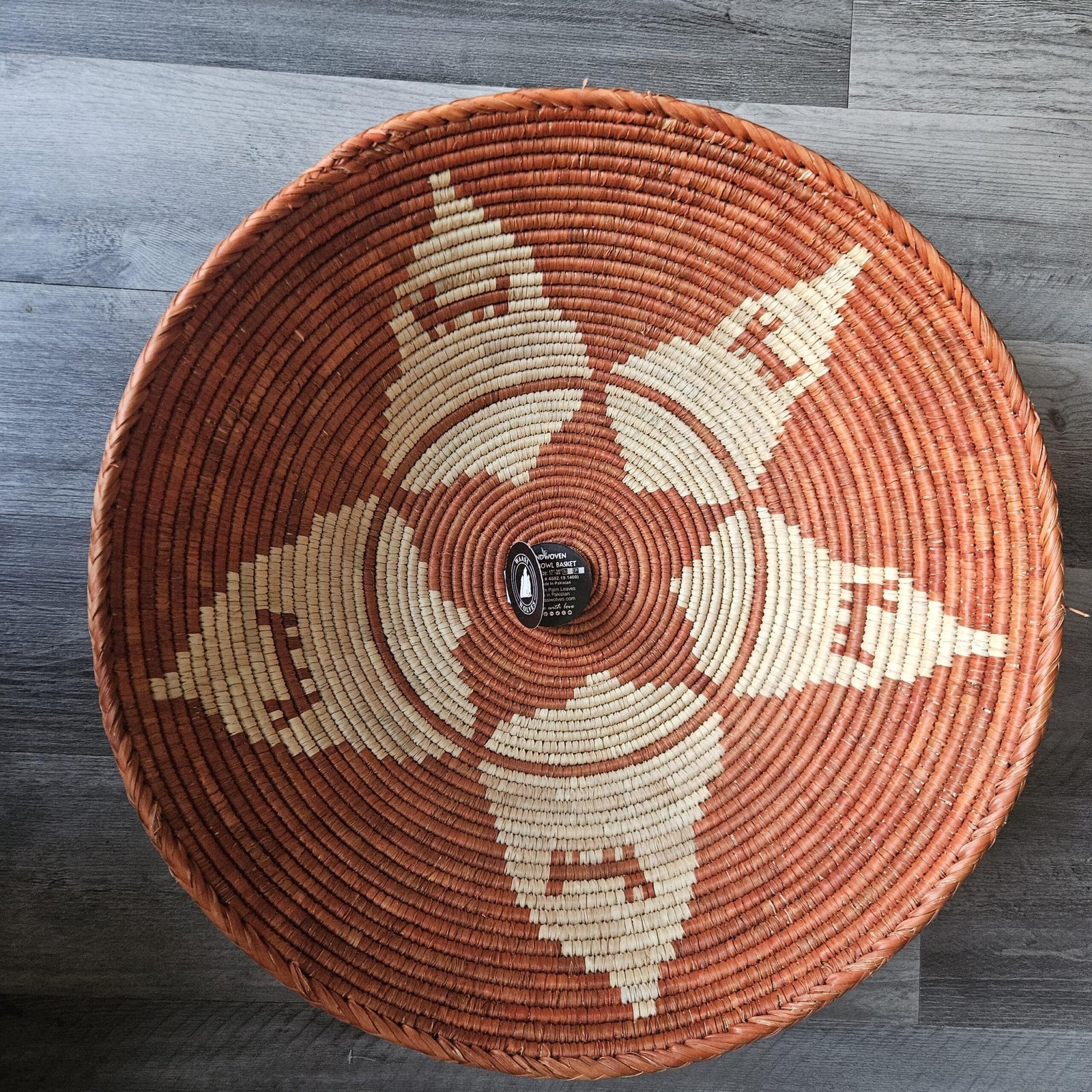 20 Inch Wall Basket, Terracotta Star Woven Wall Decor, Boho Palm Fiber Basket - Image 3