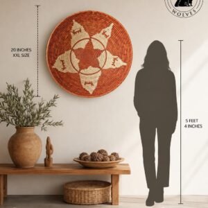 20 Inch Wall Basket, Terracotta Star Woven Wall Decor, Boho Palm Fiber Basket