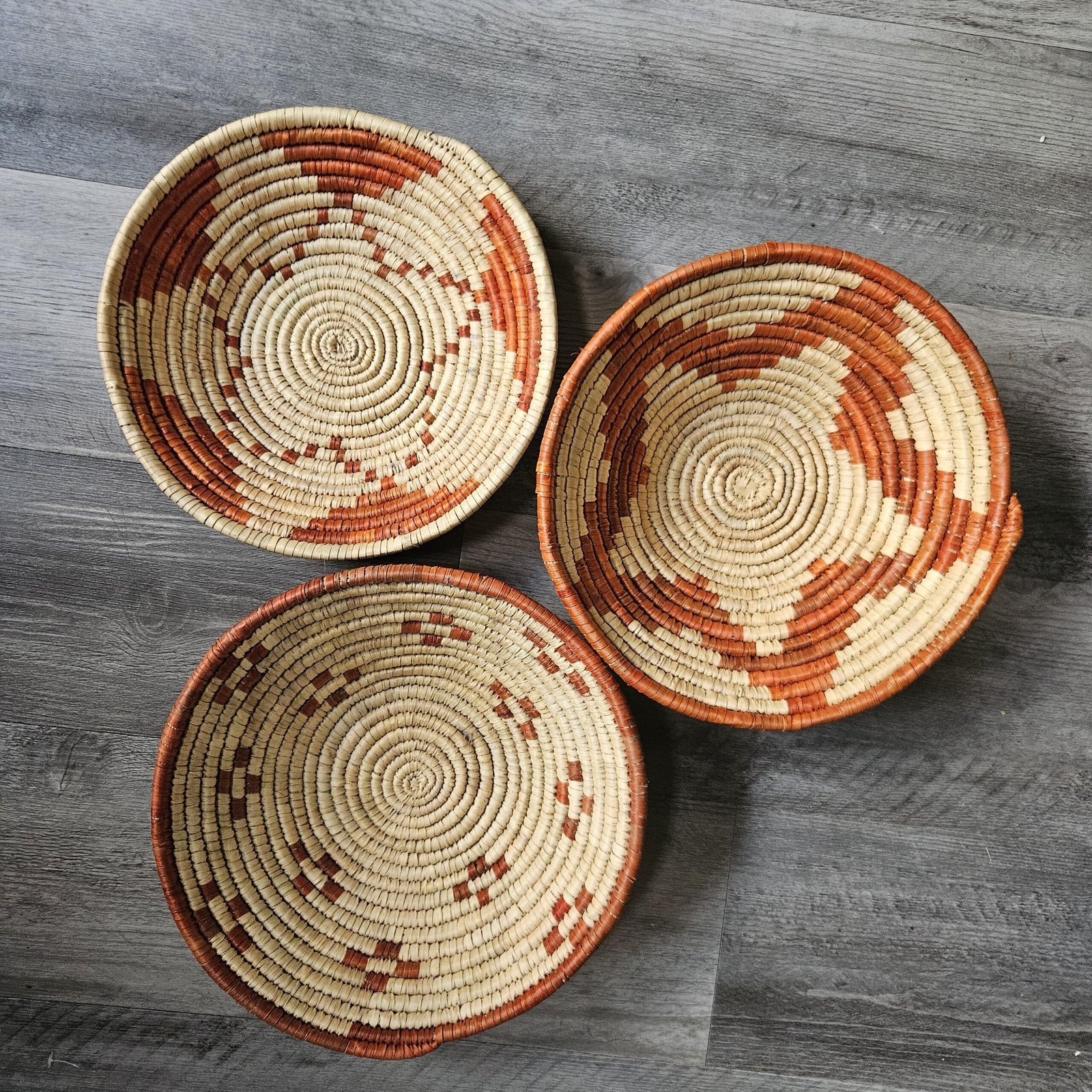 Desert Mosaic Wall Basket Set of 3 | Handwoven Boho Southwestern Decor, Rust orange terracotta & Natural - Image 5