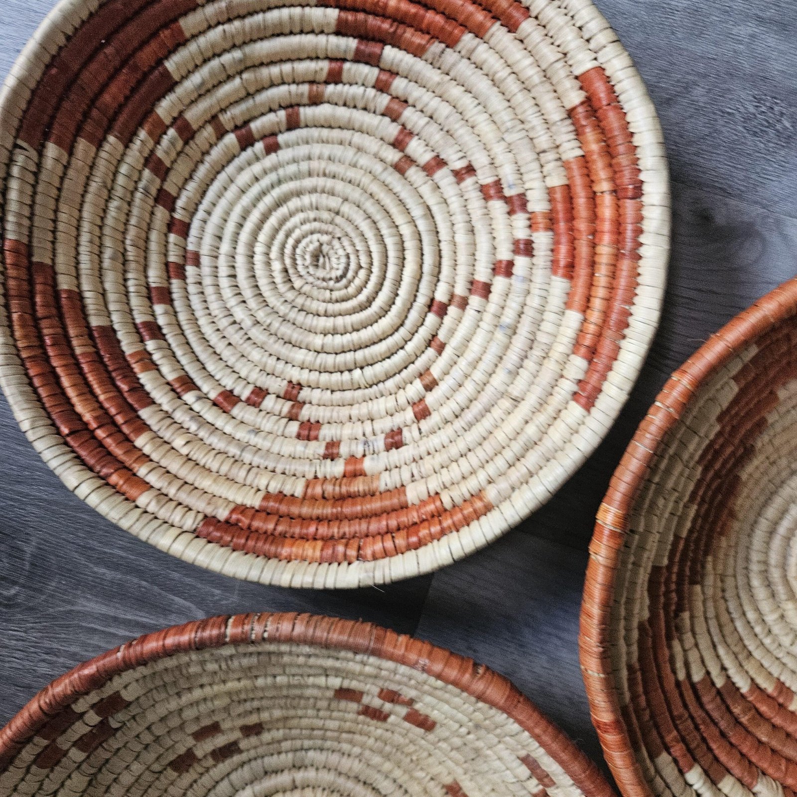 Desert Mosaic Wall Basket Set of 3 | Handwoven Boho Southwestern Decor, Rust orange terracotta & Natural - Image 3