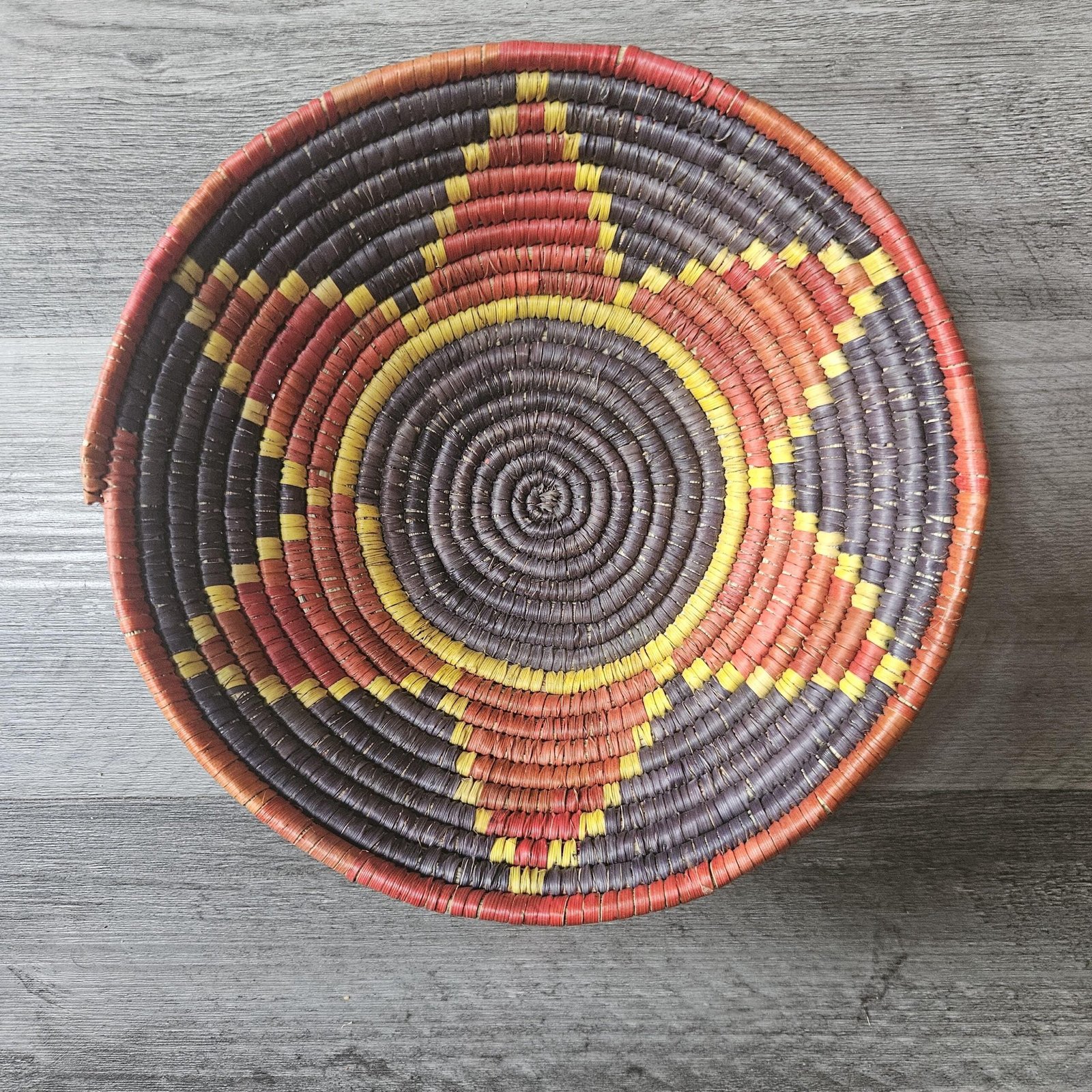 Handwoven Wall Basket 8 Inch | Rust Brown Yellow Woven Wall Decor | Boho Eclectic Basket | African Inspired Wall Art - Image 3
