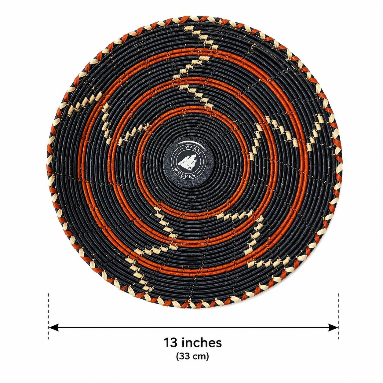 Handwoven Wall Basket 13 Inch | Black Rust & Natural Woven Wall Decor | Boho Southwestern Basket | African Inspired Wall Art - Image 4