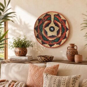 Southwestern Boho Hand Woven Dream Basket | Tribal-Inspired Wall Decor, 13.5–14 Inch