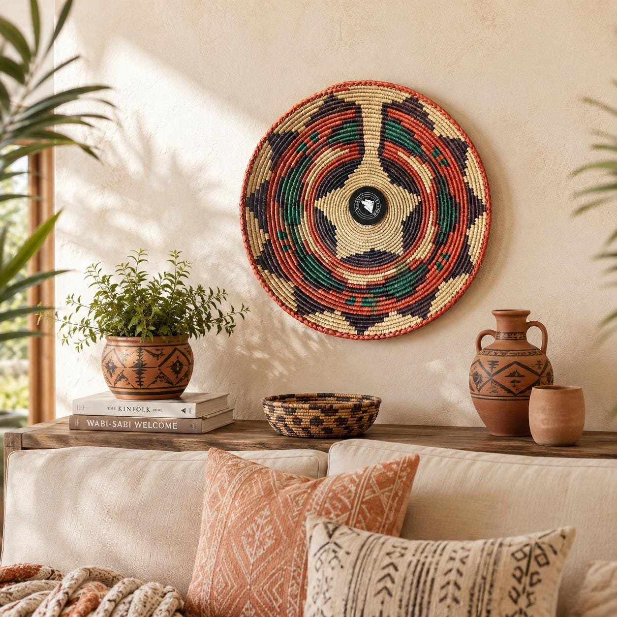 Southwestern Boho Hand Woven Dream Basket | Tribal-Inspired Wall Decor, 13.5–14 Inch