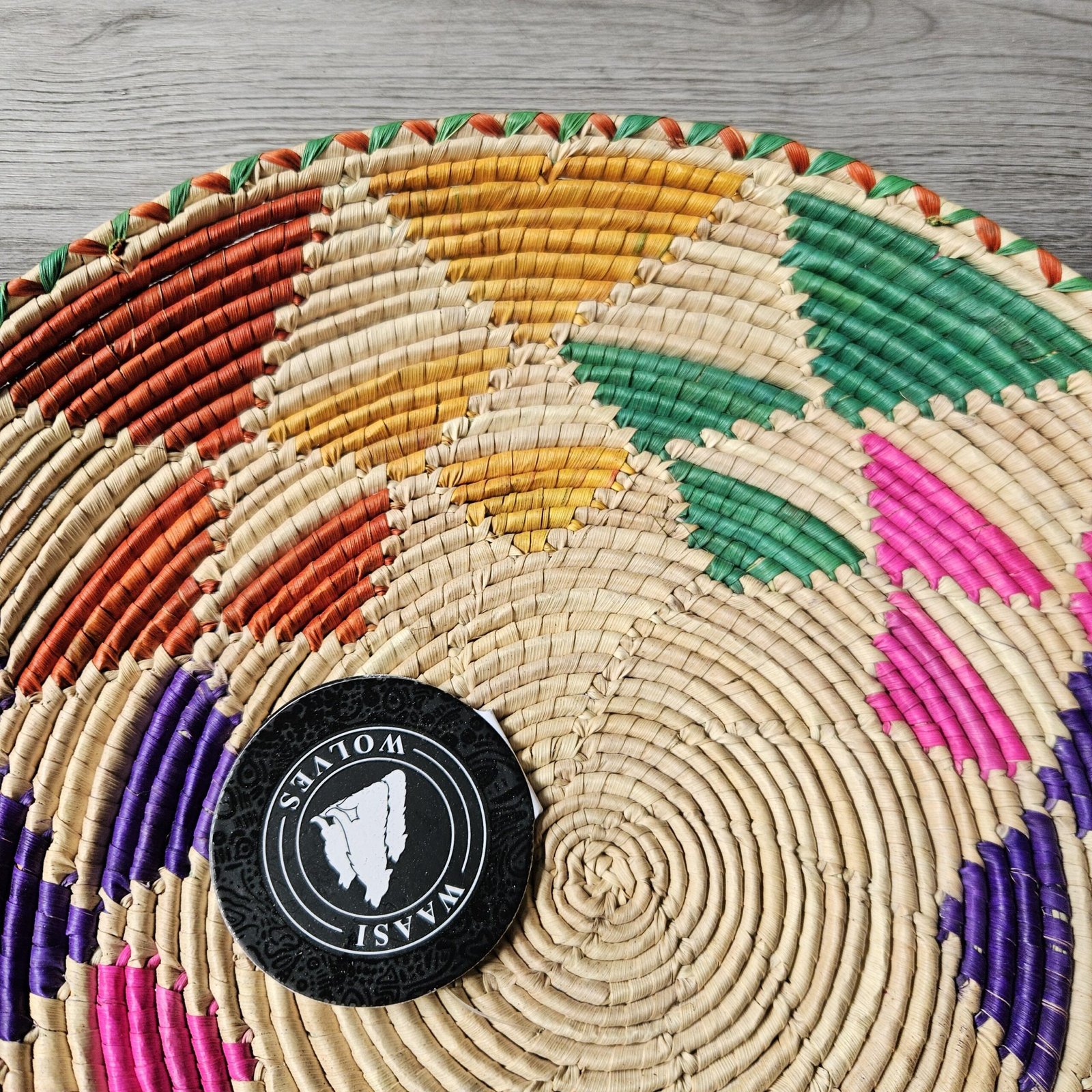 13 Inch Colorful Handwoven Wall Basket, Boho Woven Wall Decor, Pink Green Purple - Image 5