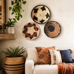 Terracotta Trio Wall Basket Set of 3 | Handwoven Boho Southwestern Decor, Rust & Natural