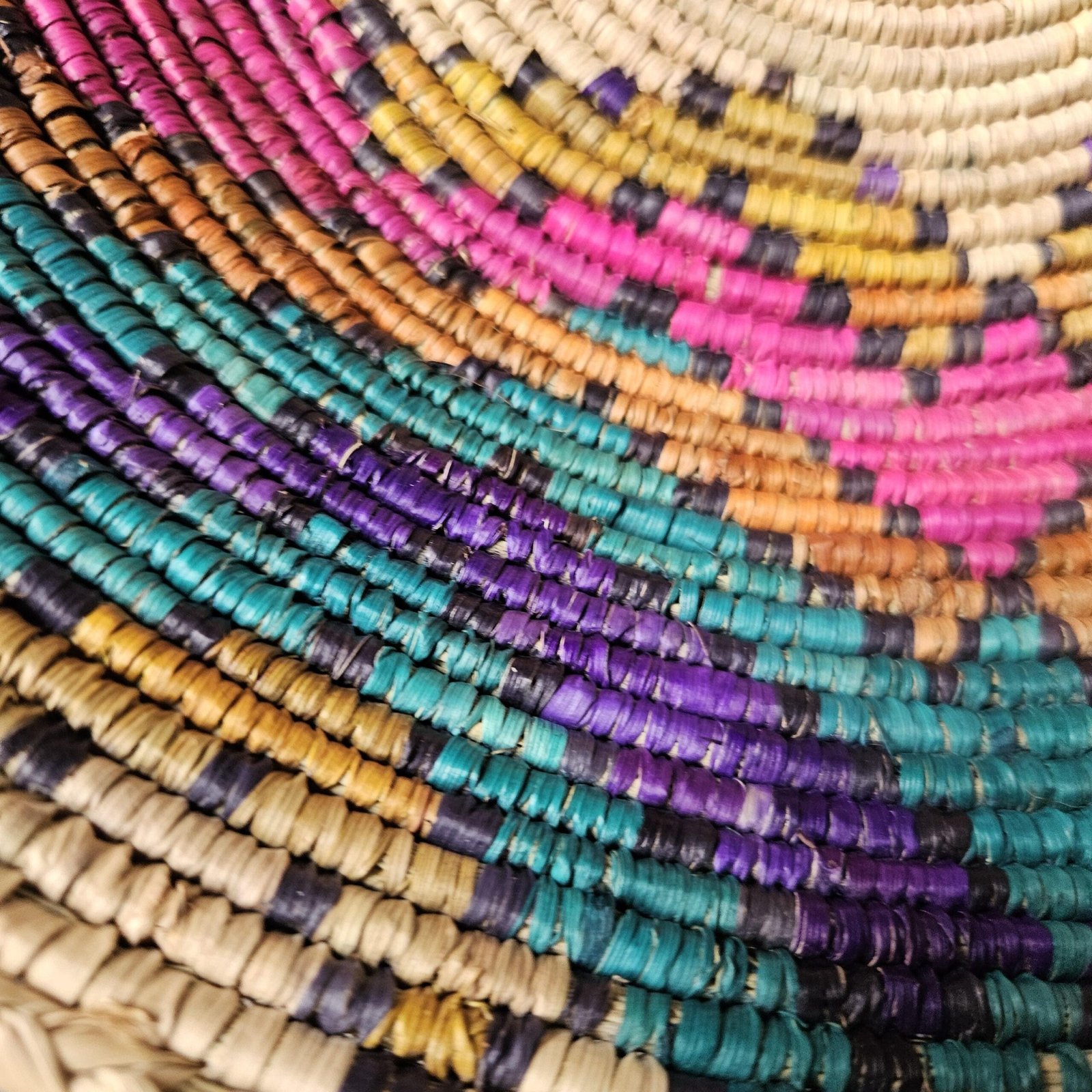 Fiesta Oasis Wall Basket 14 Inch | Handwoven Boho Wall Decor | Teal Purple Pink Woven Basket | Colorful Bohemian Wall Art Home Decor - Image 3
