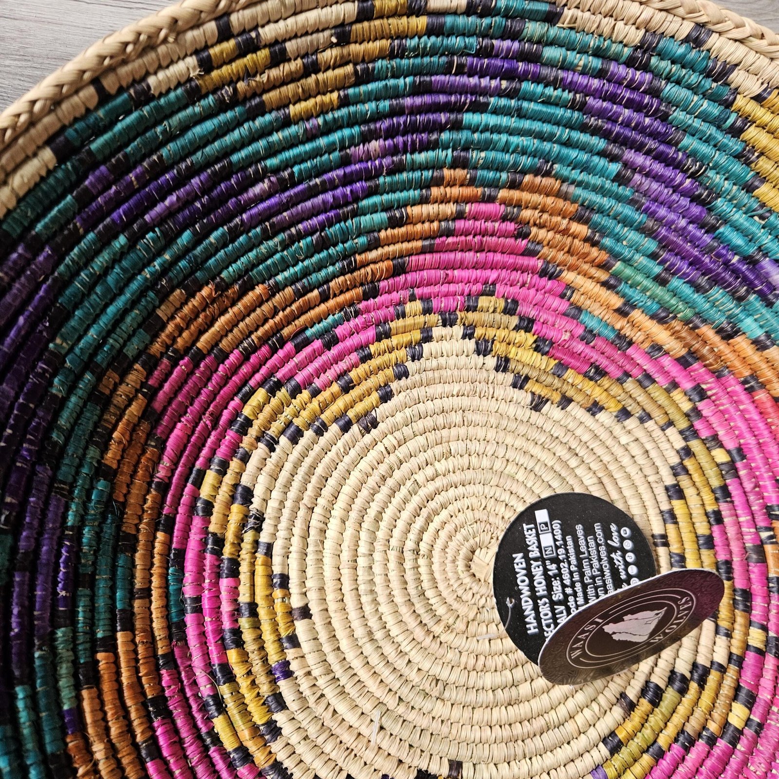 Fiesta Oasis Wall Basket 14 Inch | Handwoven Boho Wall Decor | Teal Purple Pink Woven Basket | Colorful Bohemian Wall Art Home Decor - Image 4