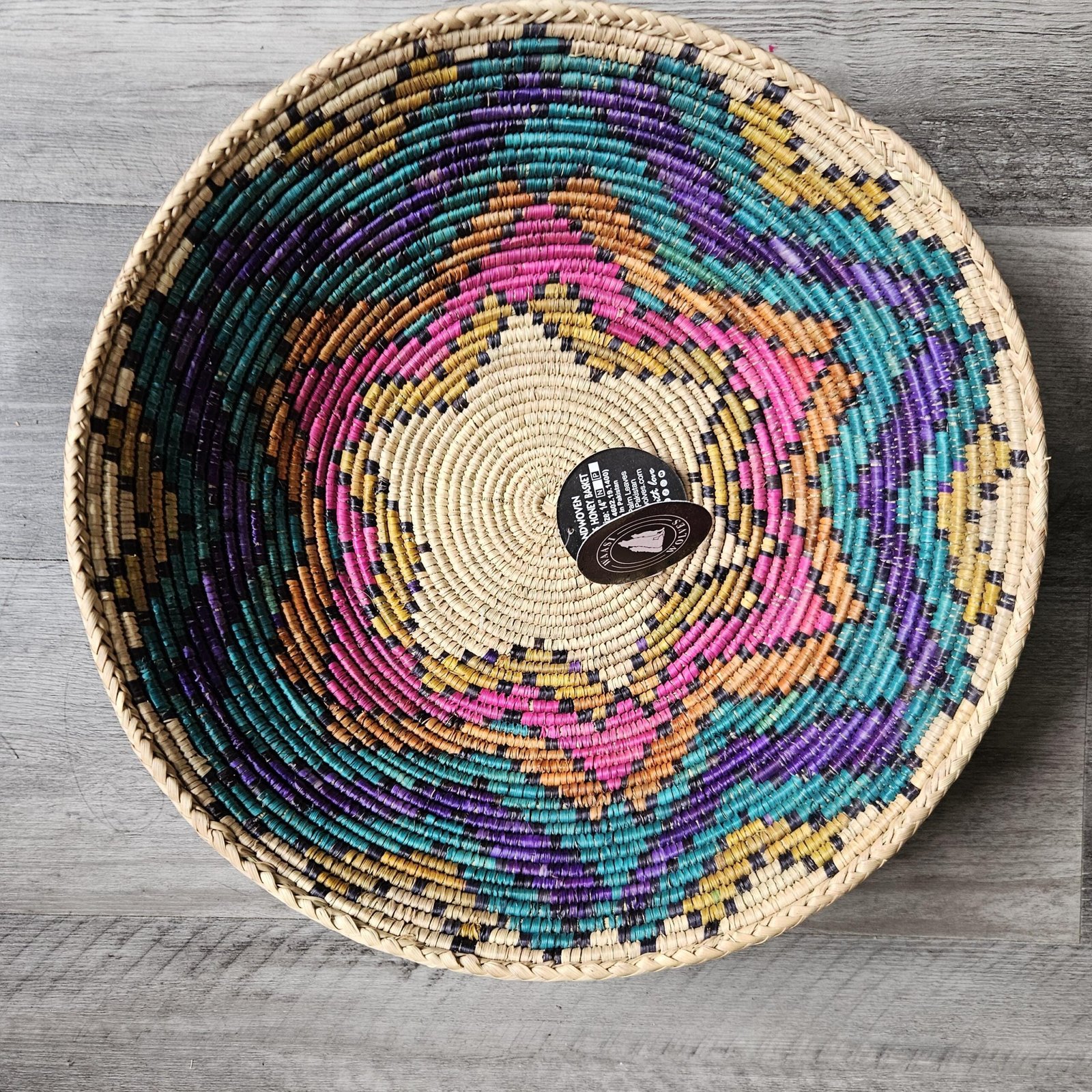 Fiesta Oasis Wall Basket 14 Inch | Handwoven Boho Wall Decor | Teal Purple Pink Woven Basket | Colorful Bohemian Wall Art Home Decor - Image 5