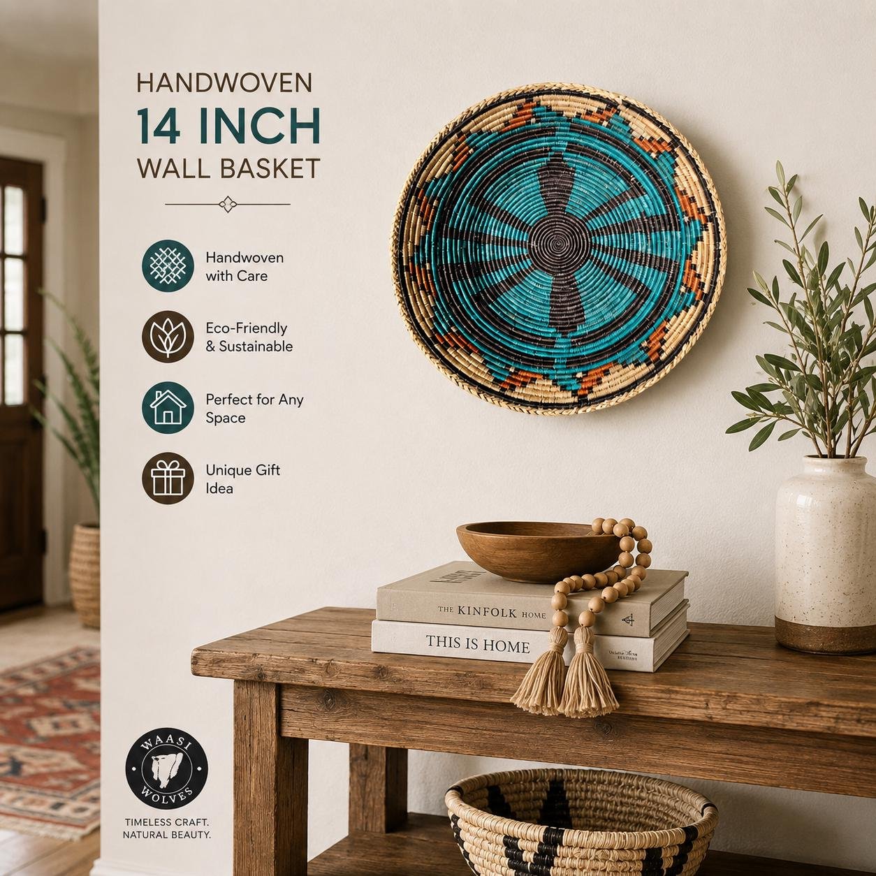 Southwestern Boho Hand Woven Dream Basket | Tribal-Inspired Wall Decor, 13.5–14 Inch - Image 2